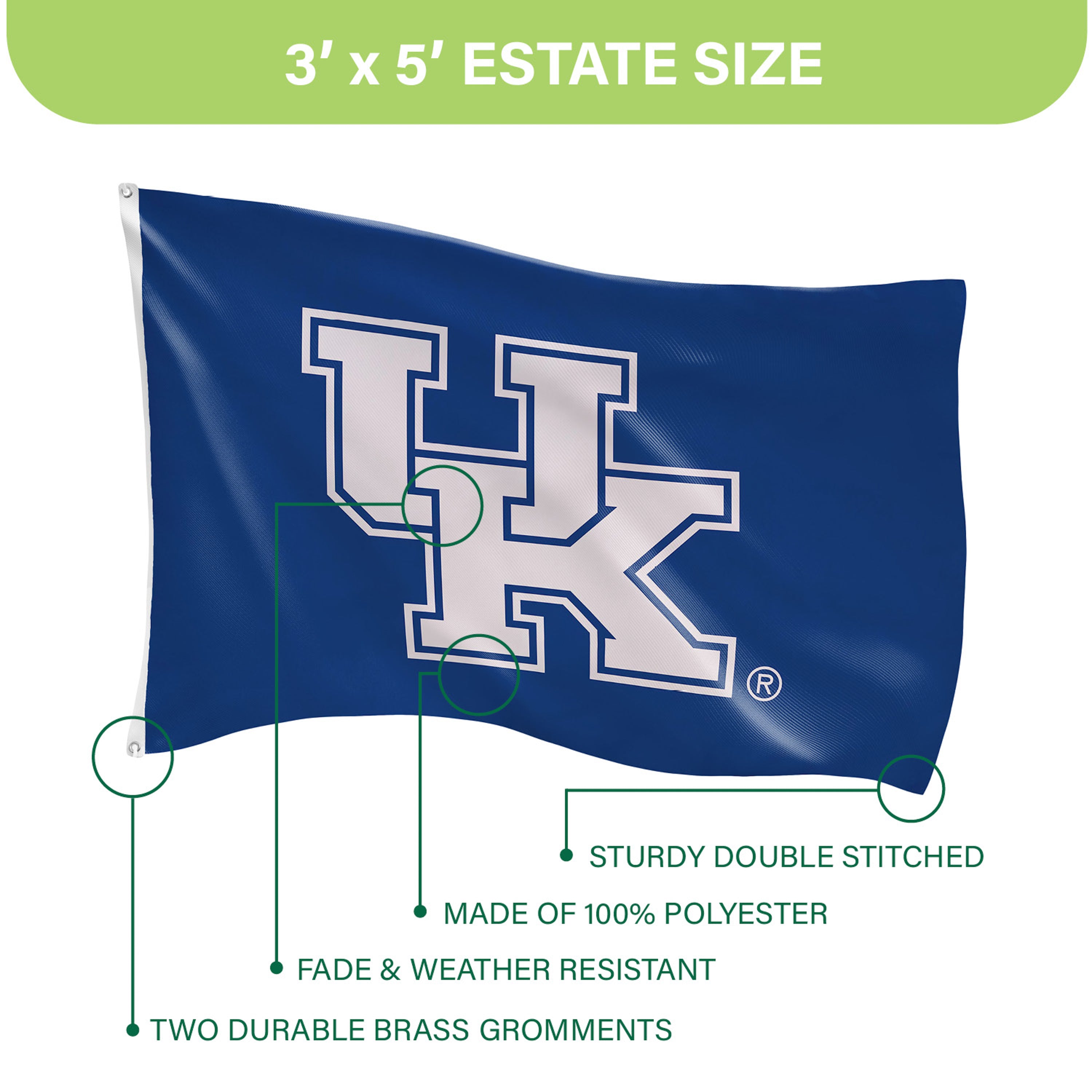 University of Kentucky Single Sided Estate Flag with 2 Grommets, 3'x5'