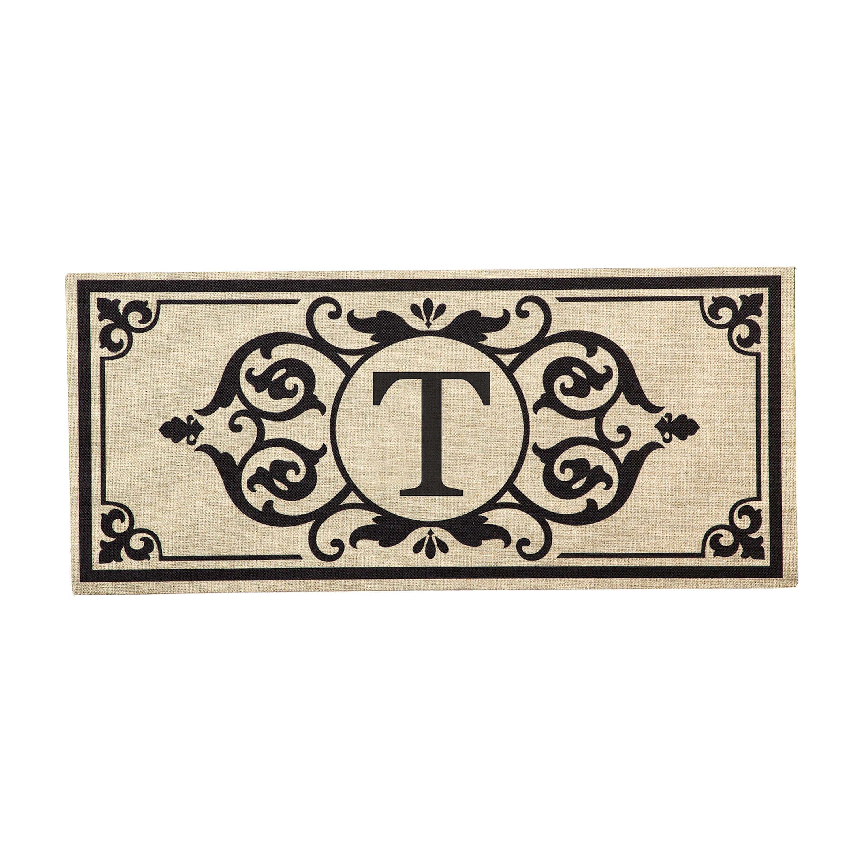 Cambridge Monogram Burlap Sassafras Switch Mat, Letter T