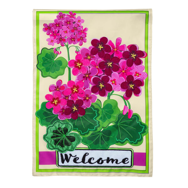 Pink Geranium Welcome Applique Garden Flag – A. Dodson's