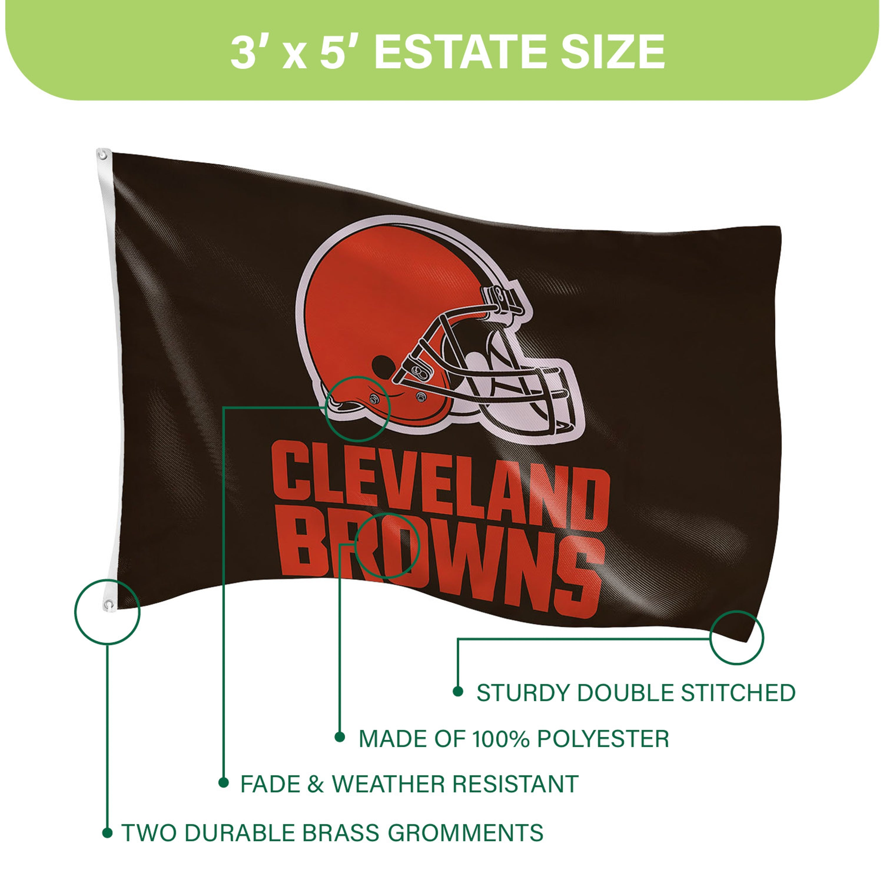 3'x5' Single Sided Flag w/ 2 Grommets, Cleveland Browns