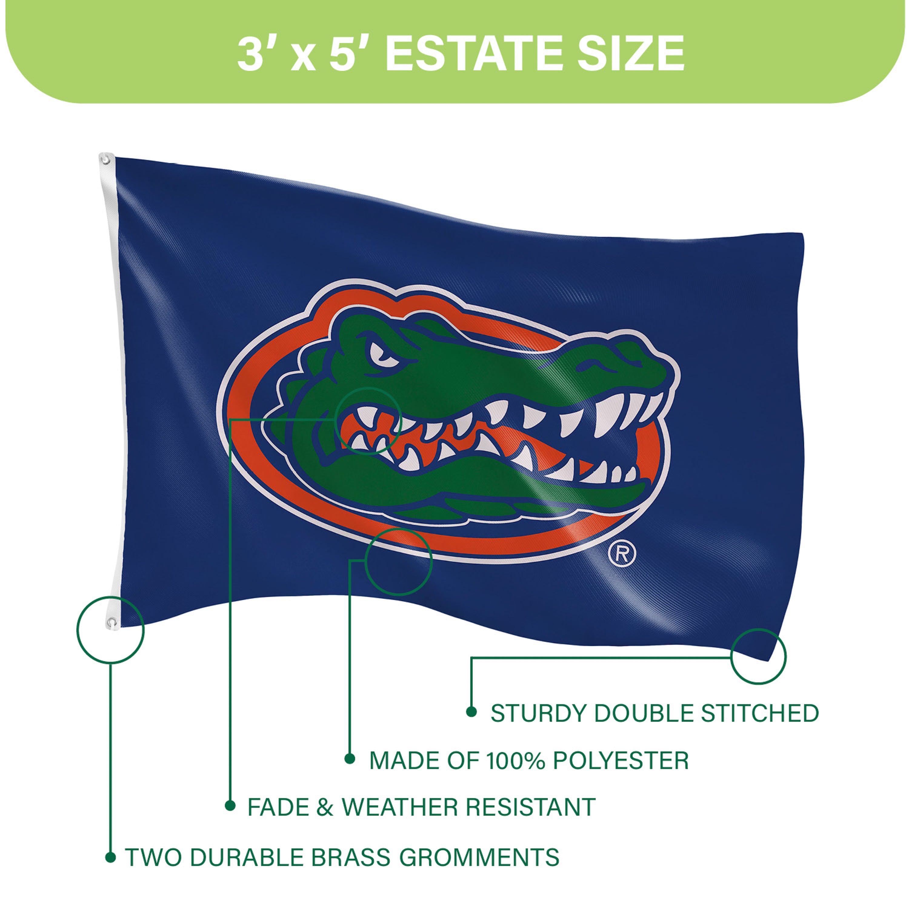 University of Florida Single Sided Flag w/ 2 Grommets, 3'x5'