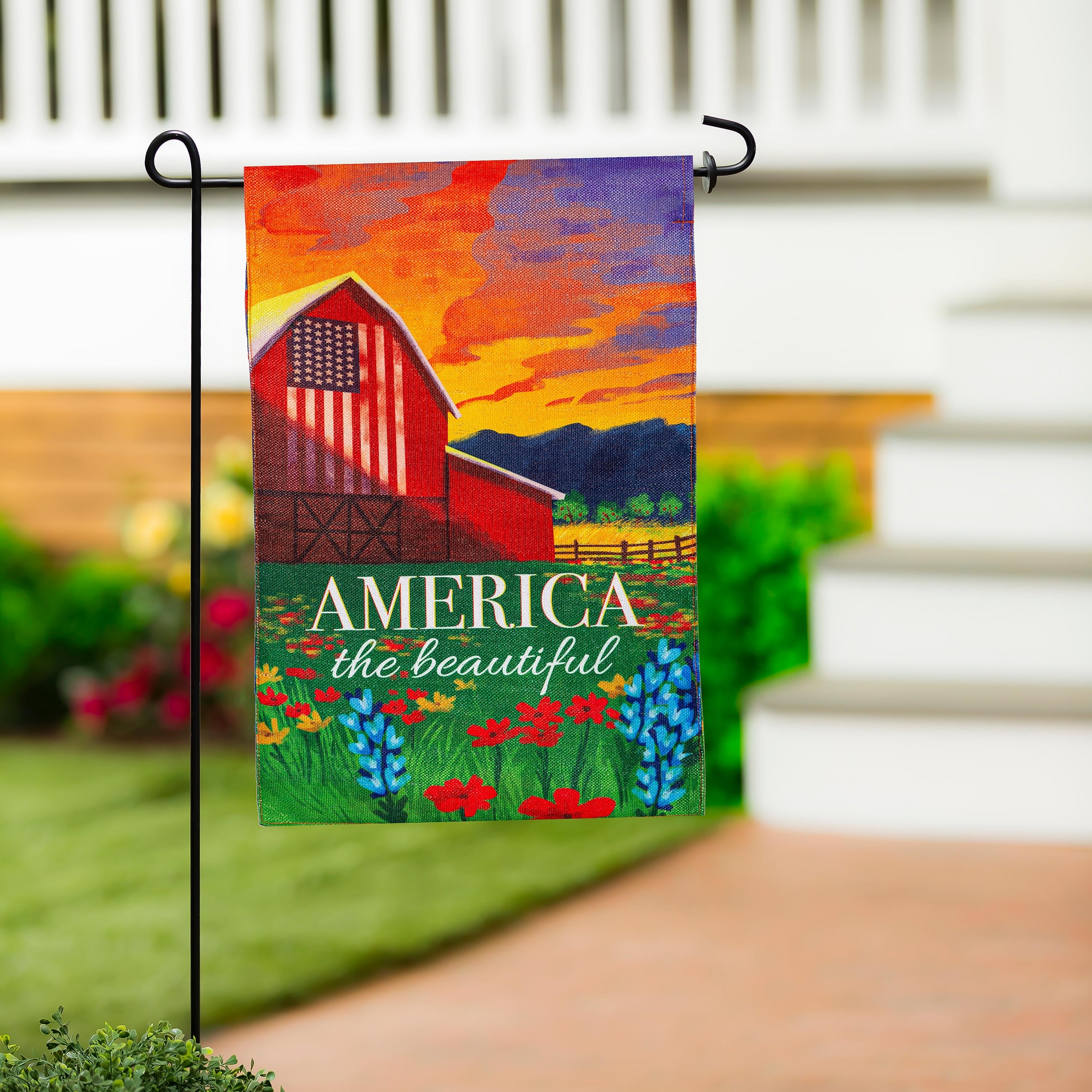 America The Beautiful Burlap Garden Flag