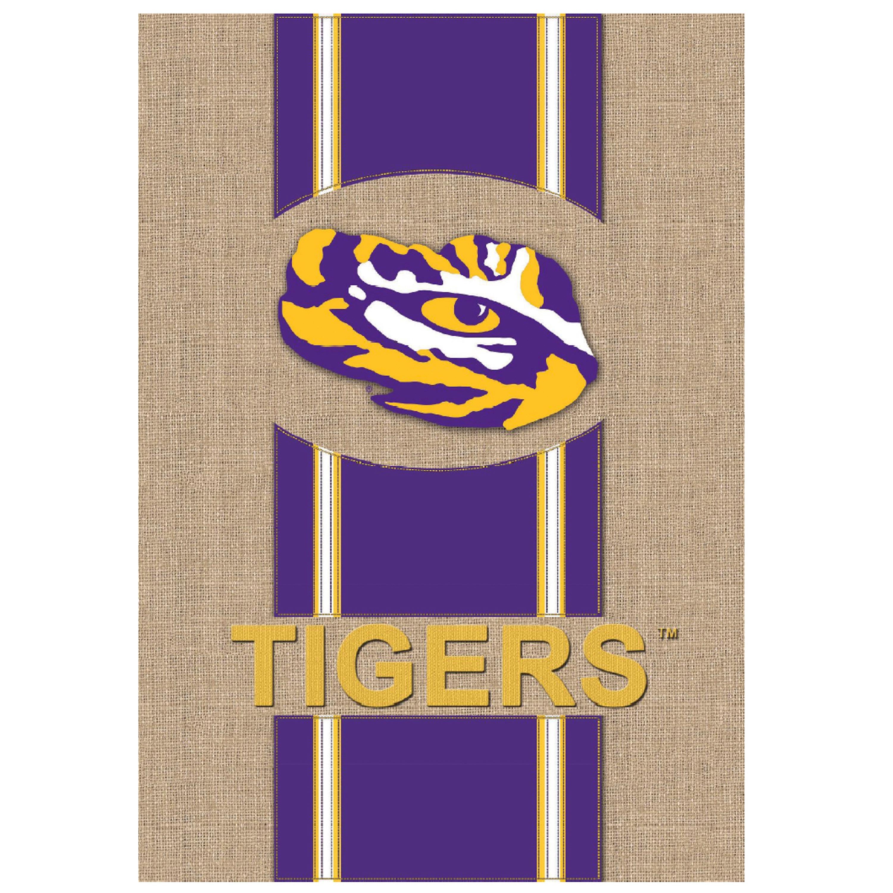 LSU Tigers Burlap Stripe Logo Garden Flag
