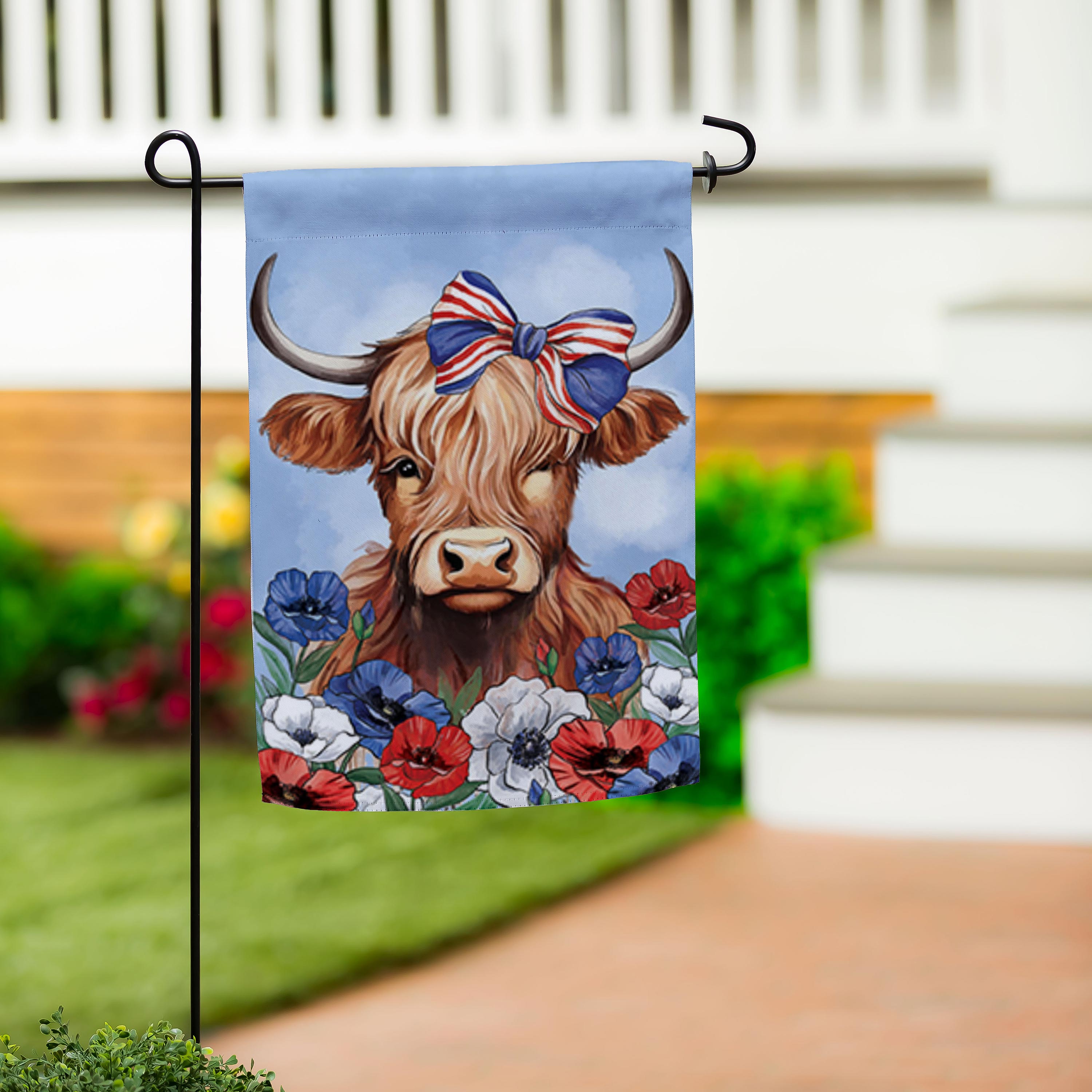 Patriotic Highland Cow Applique Garden Flag