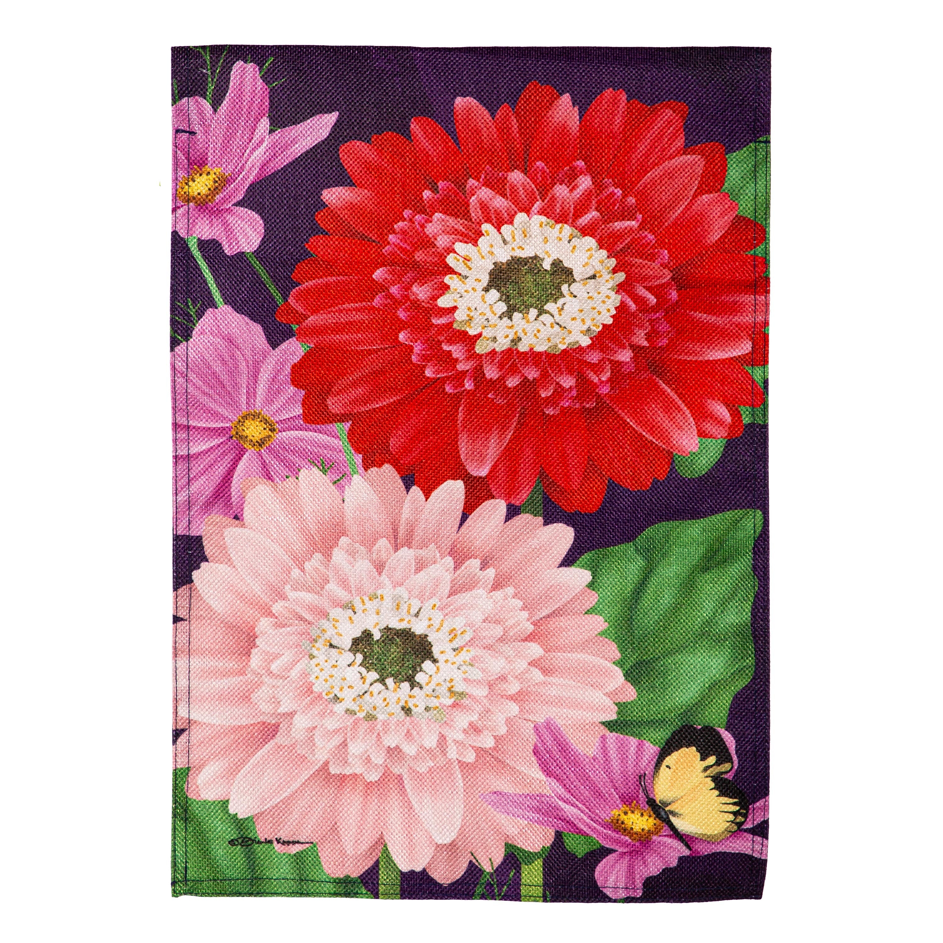 Blooming Gerbera Burlap Garden Flag
