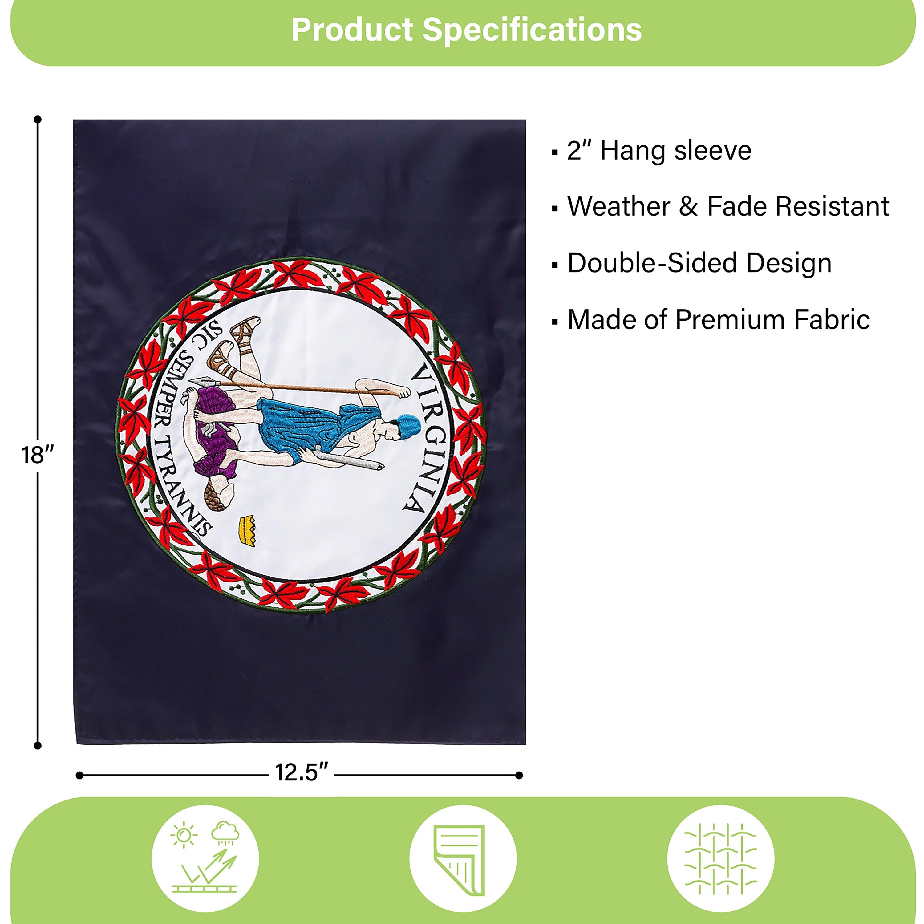 Virginia State Flag Garden Applique Flag