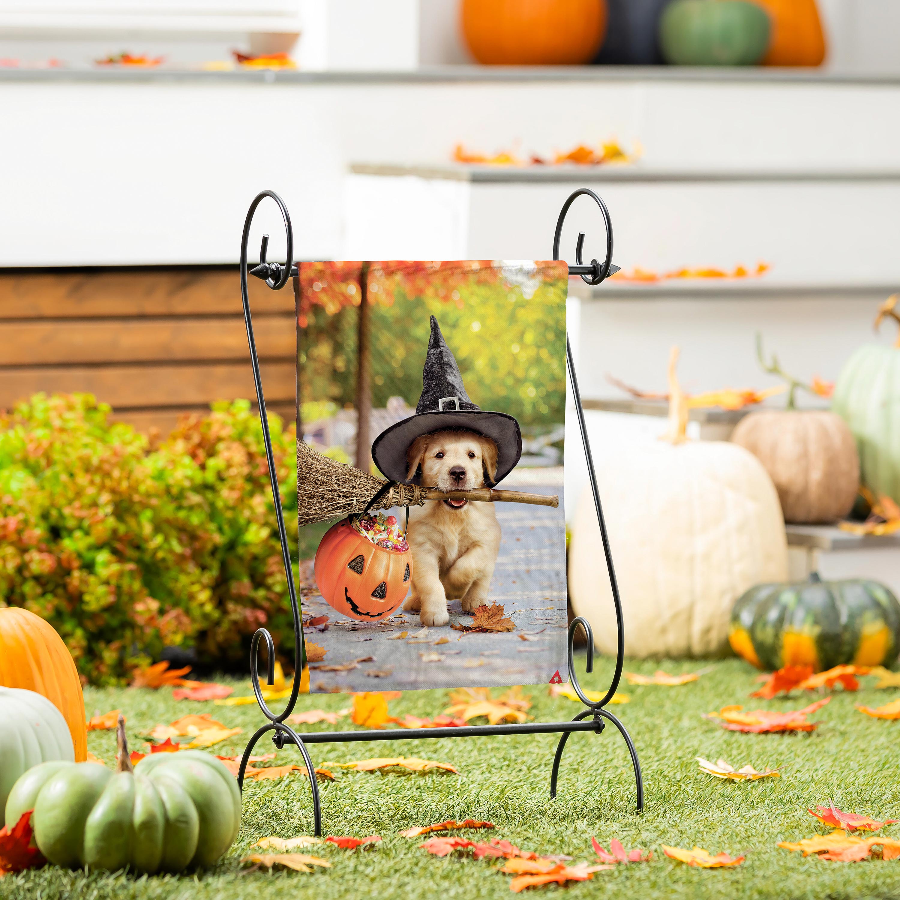Goldens With Broom Suede Garden Flag