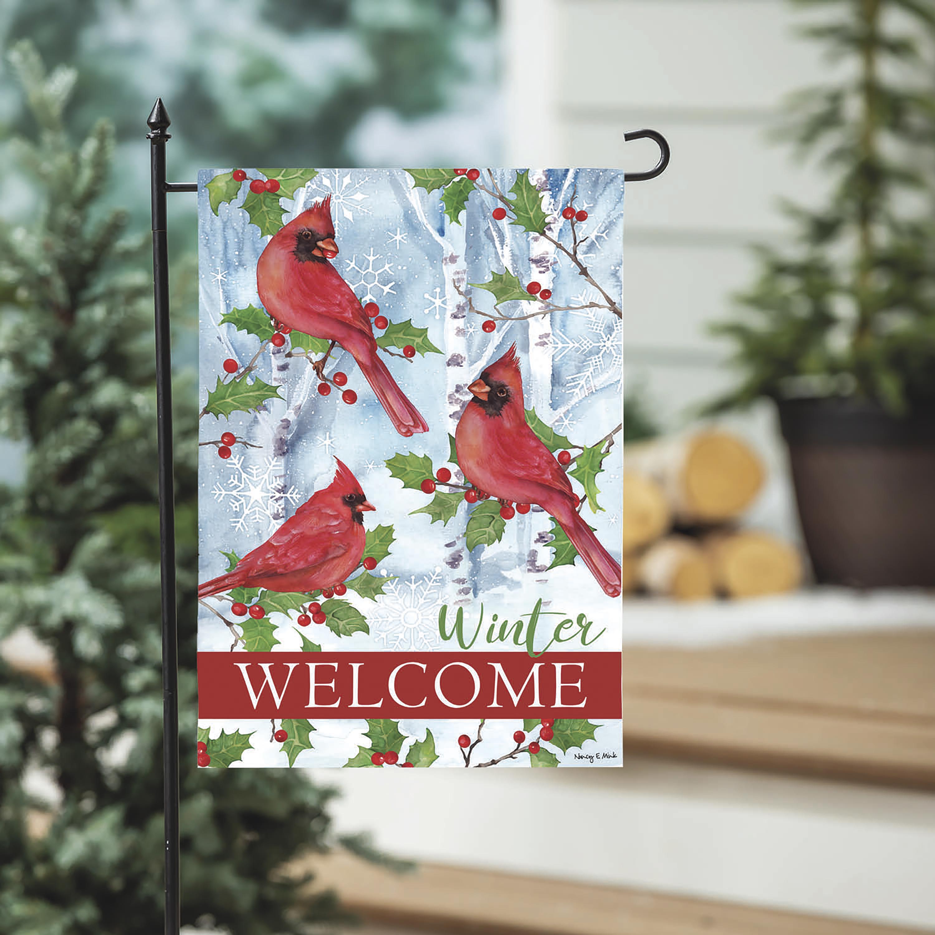Winter Visit Suede Garden Flag