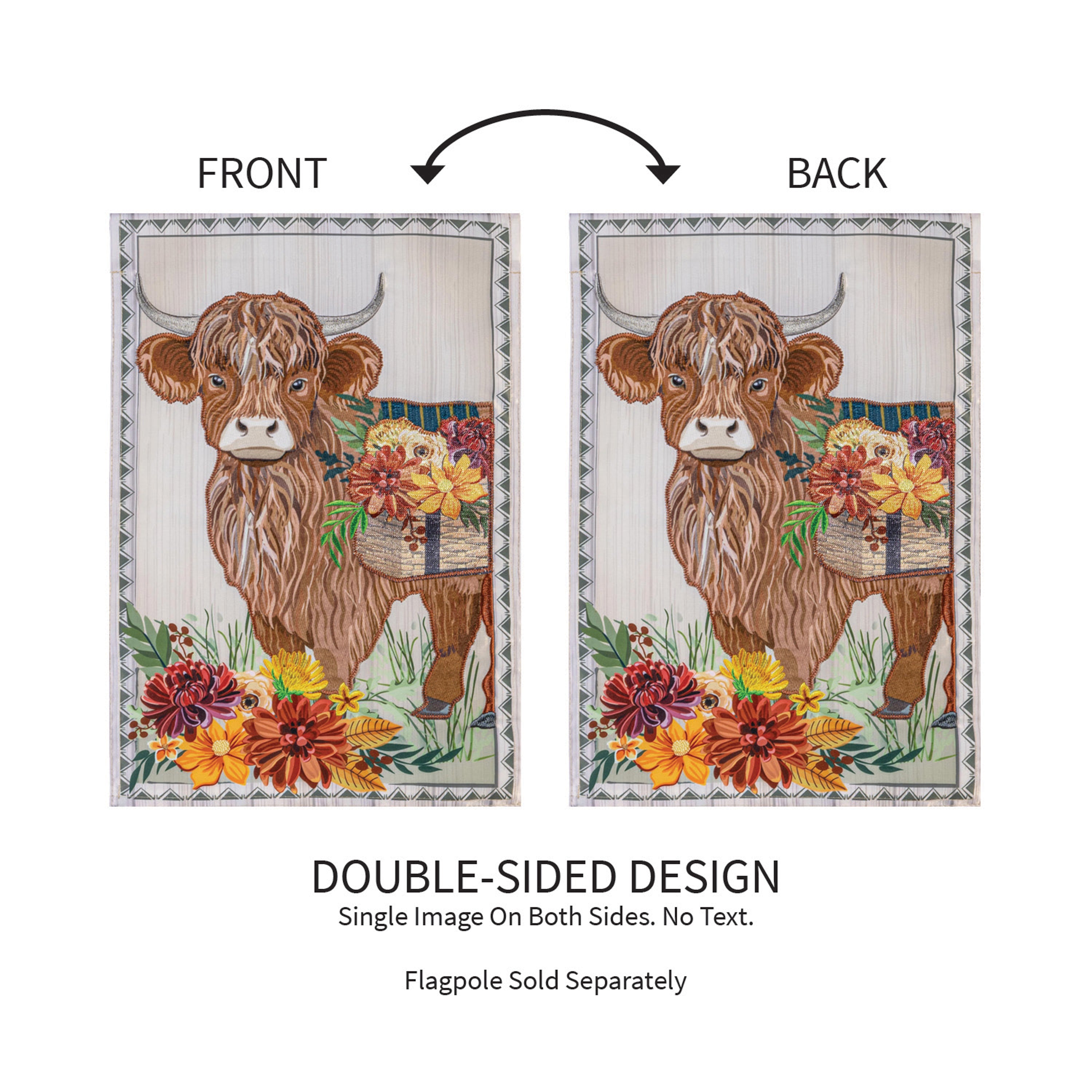 Highland Cow Fall Floral Applique Garden Flag