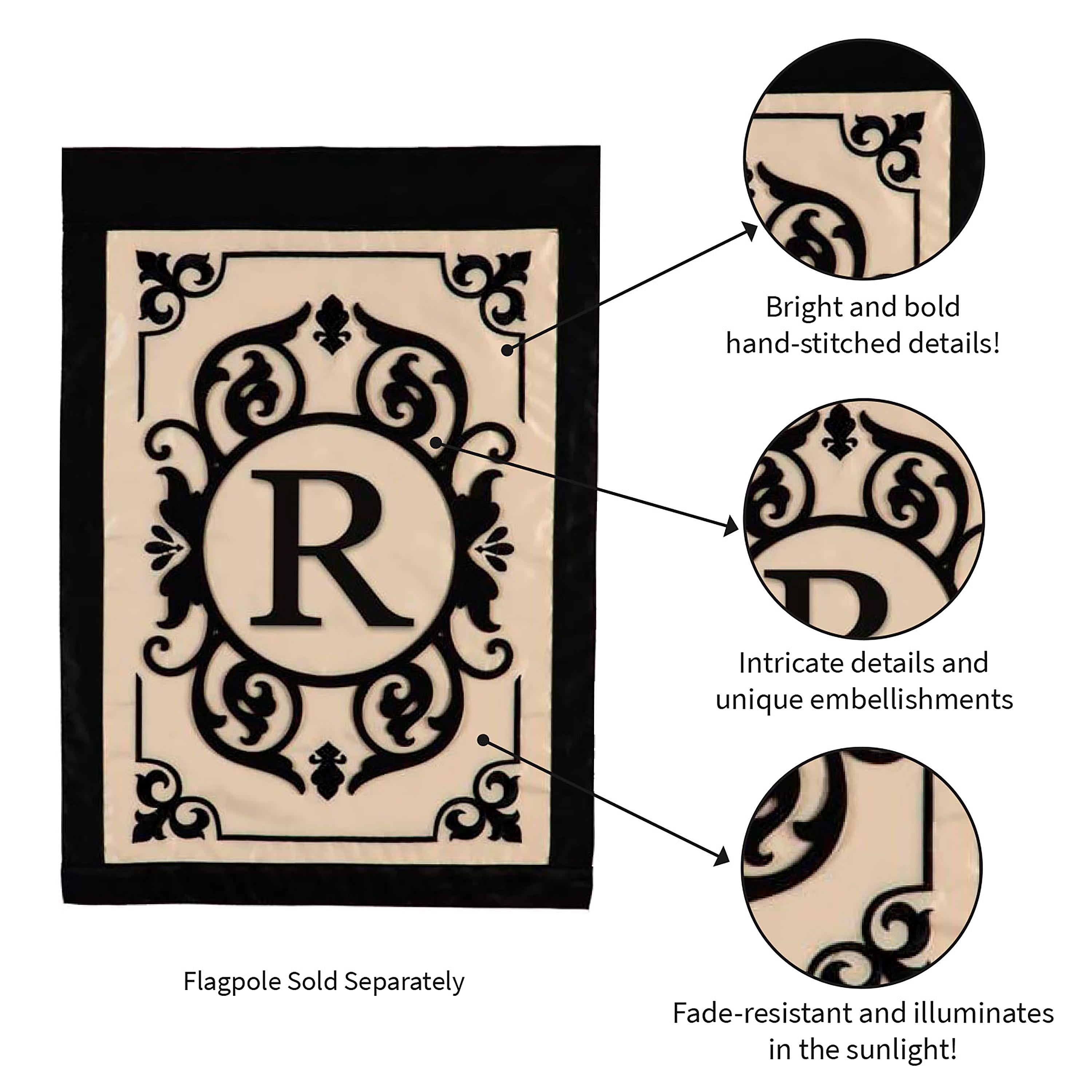 Cambridge Monogram Garden Applique Flag, Letter R