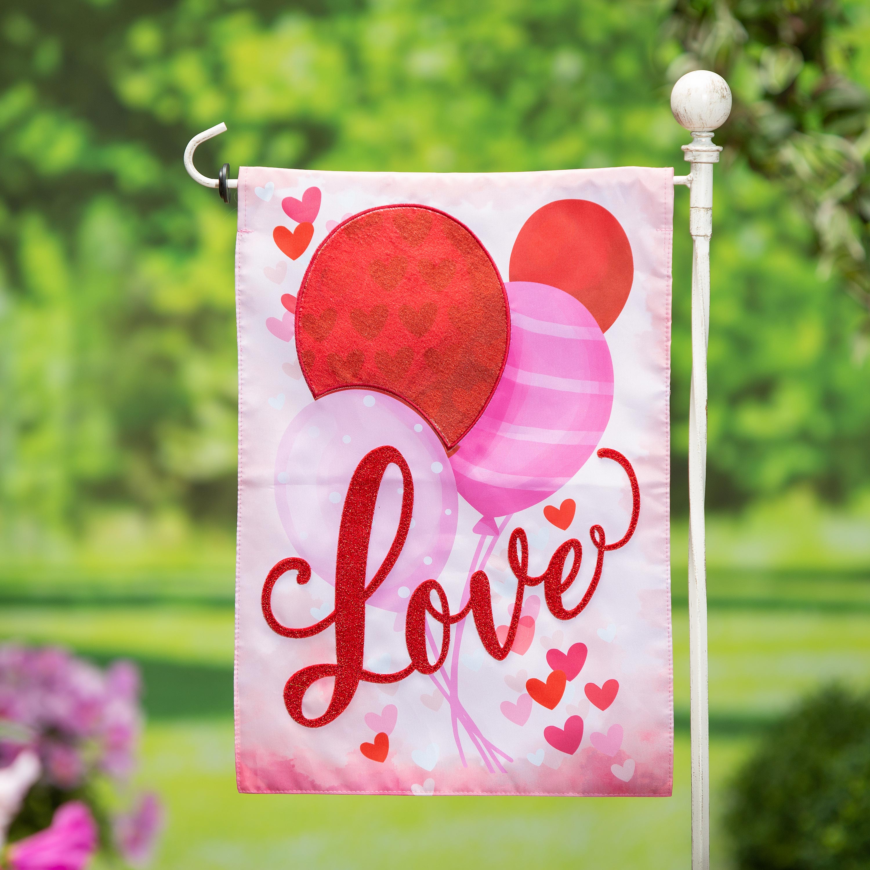 Valentine Love Balloon Applique Garden Flag