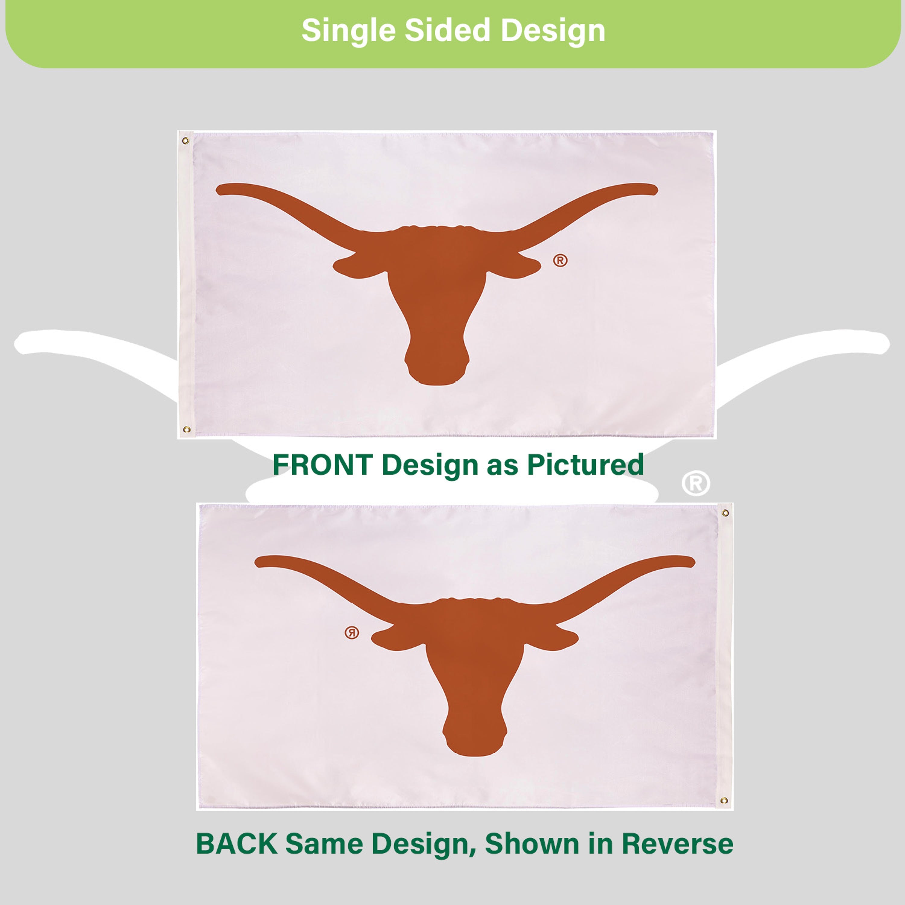 3'x5' Single Sided Flag w/ 2 Grommets, University of Texas