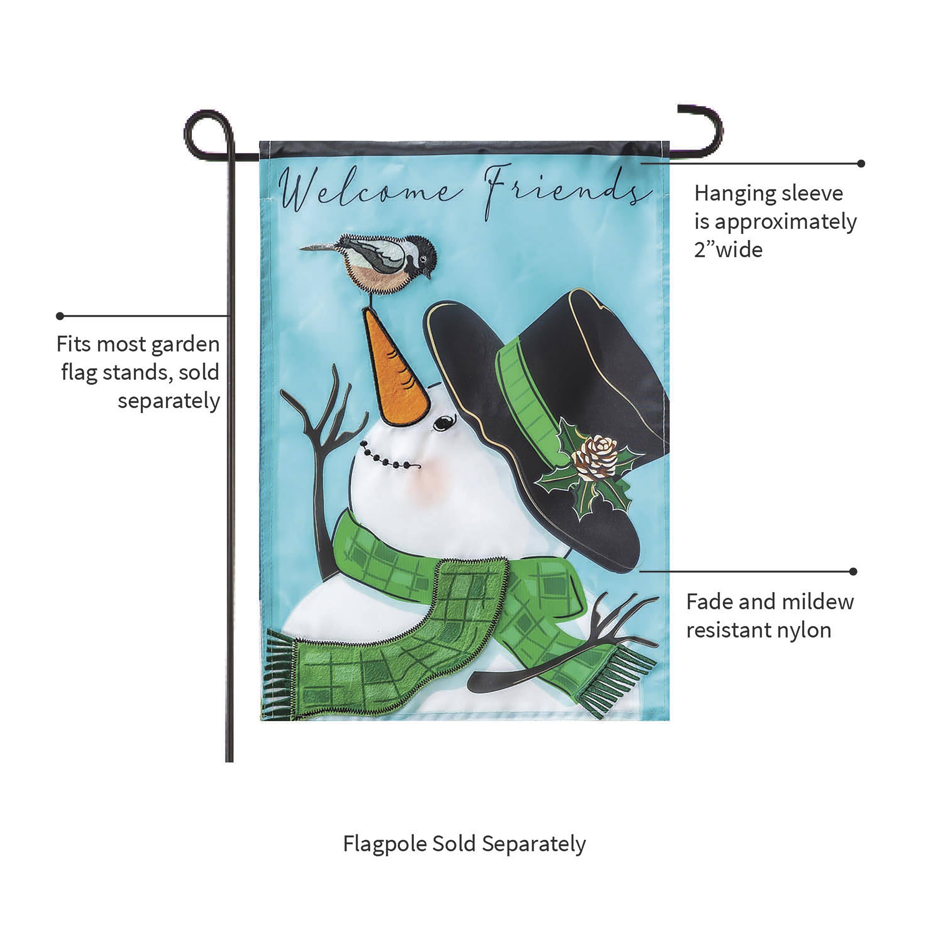 Snowman and Chickadee Applique Garden Flag