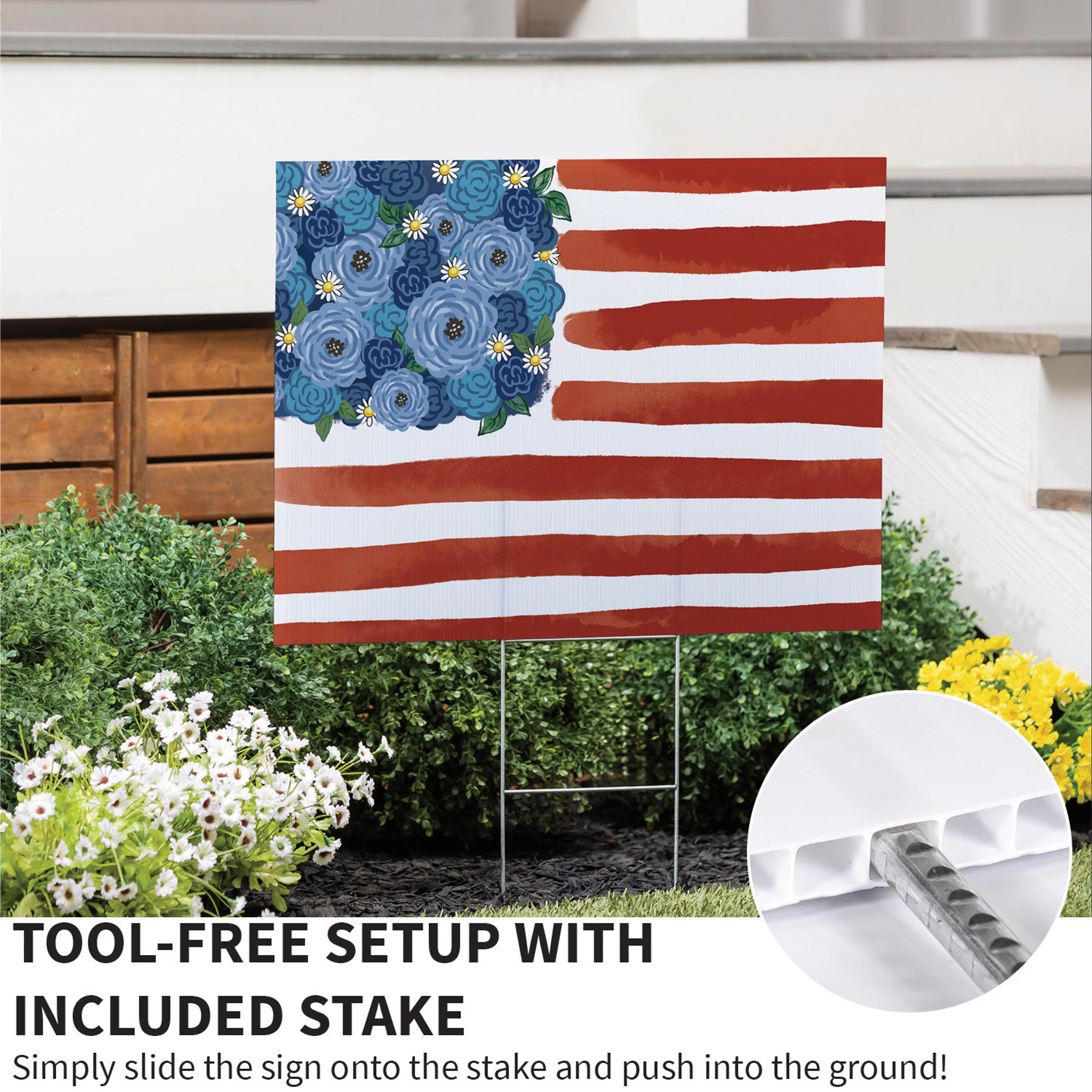 American Classic Blooming Americana Yard Sign, Flag, 24"x18"