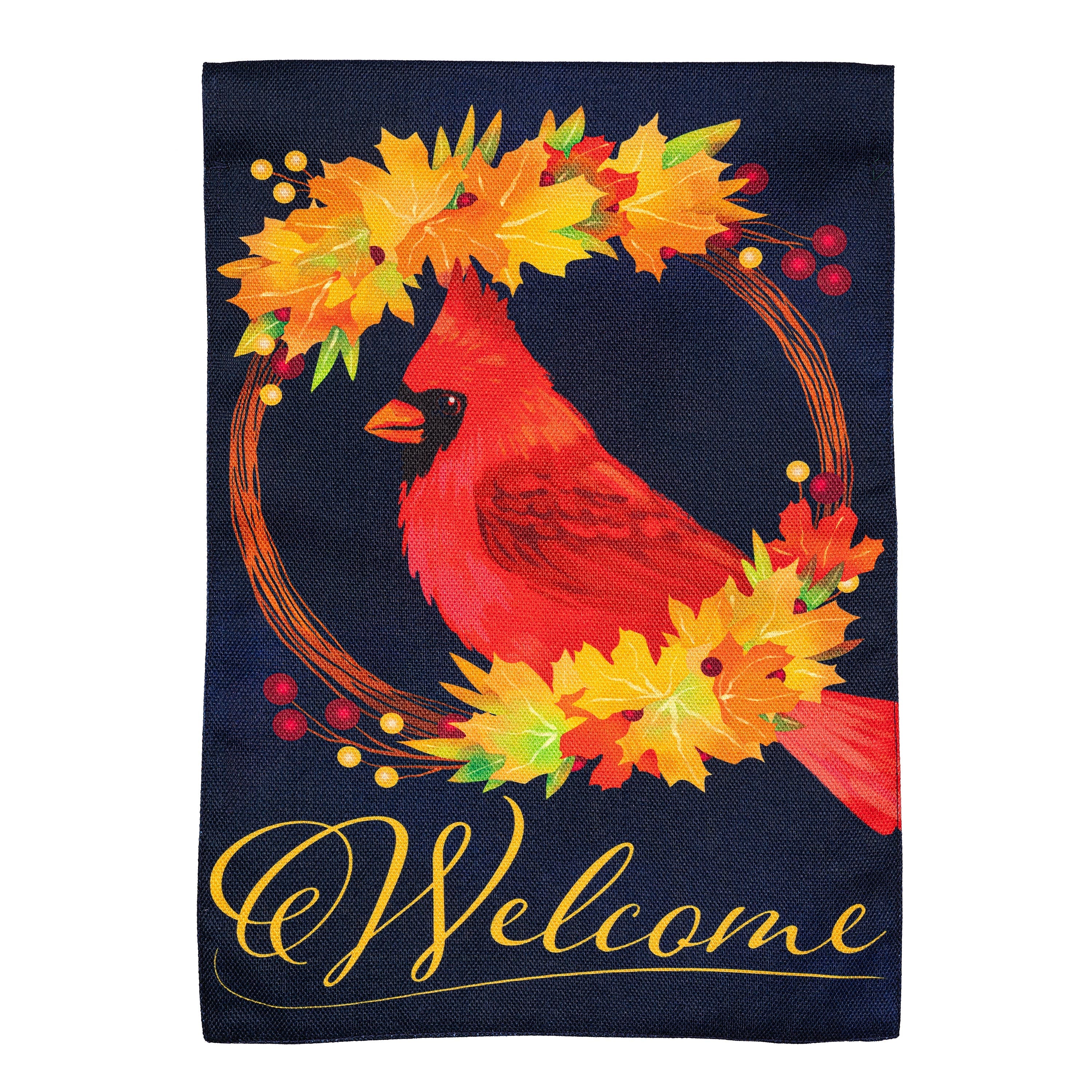 Fall Cardinal Wreath Burlap Garden Flag