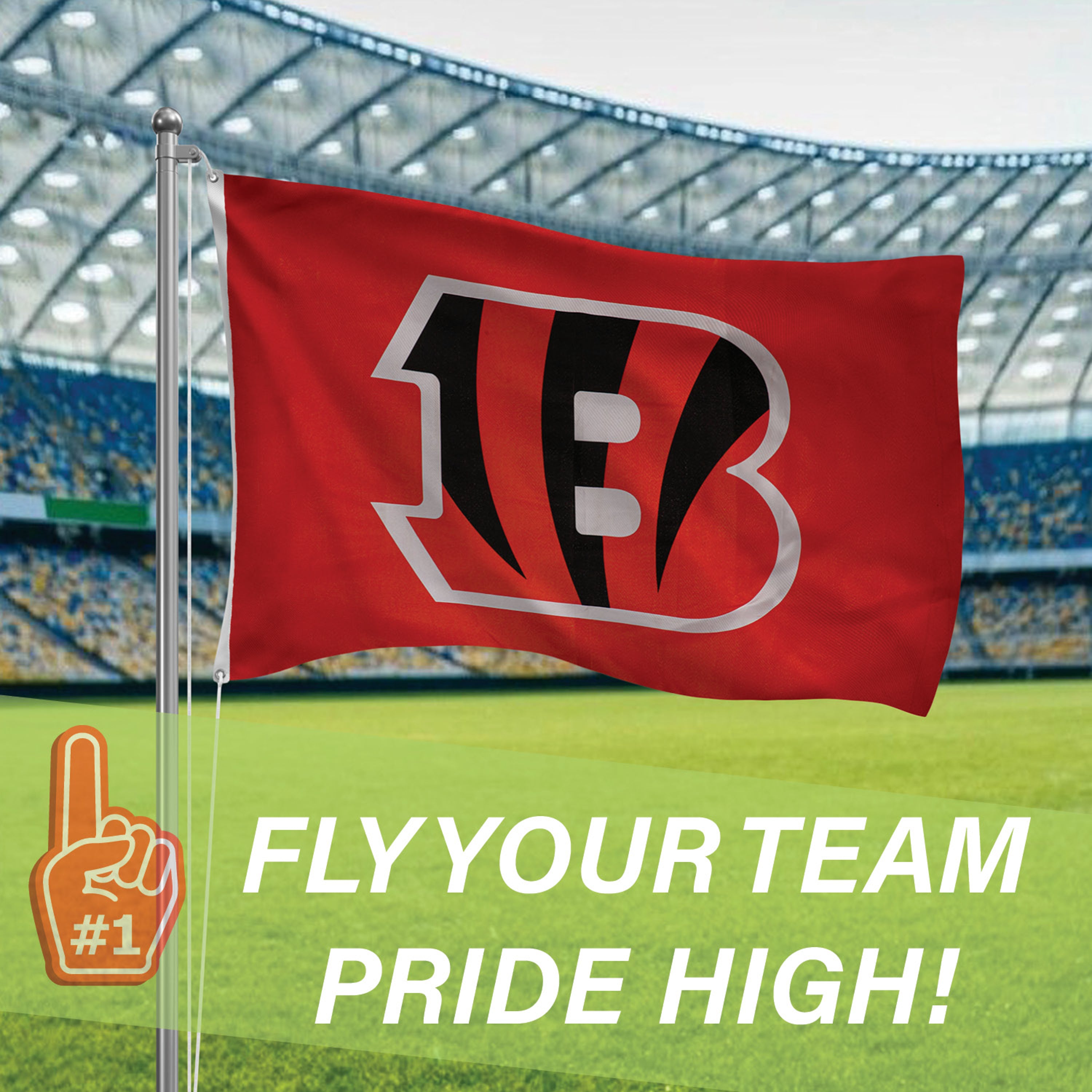 Cincinnati Bengals Single Sided Flag with 2 Grommets, 3'x5'