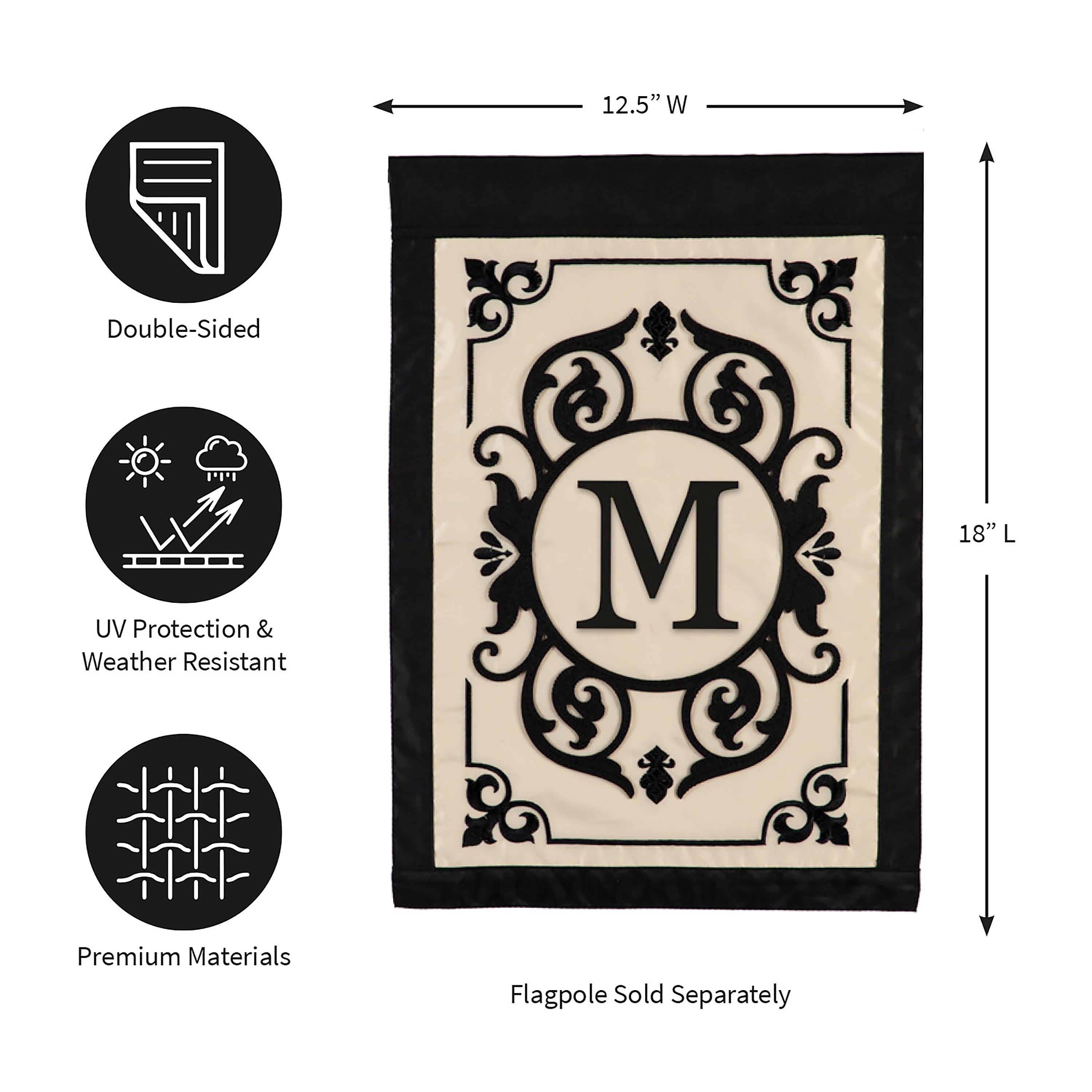 Cambridge Monogram Garden Applique Flag, Letter M