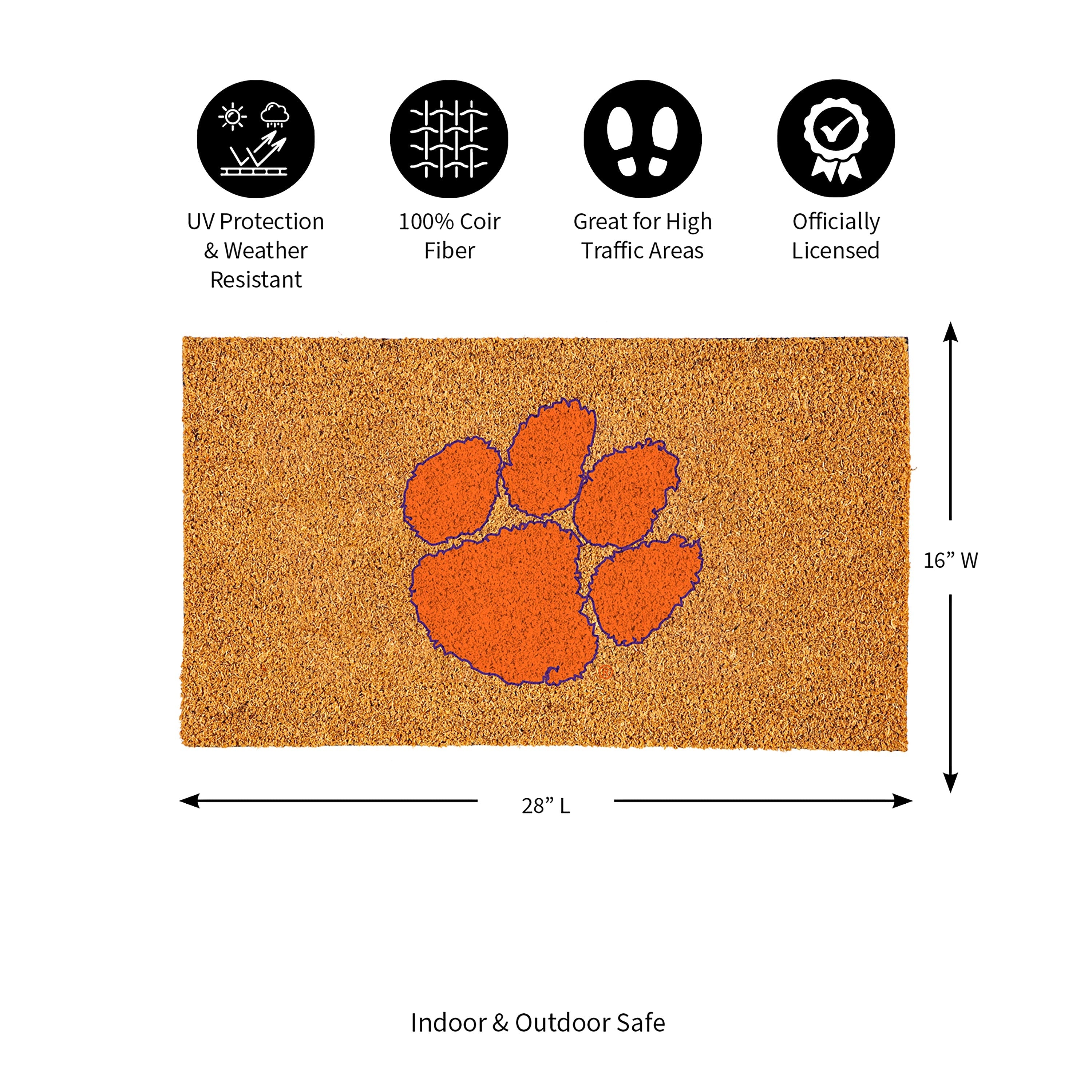 Coir Mat, 16"x28", Clemson University