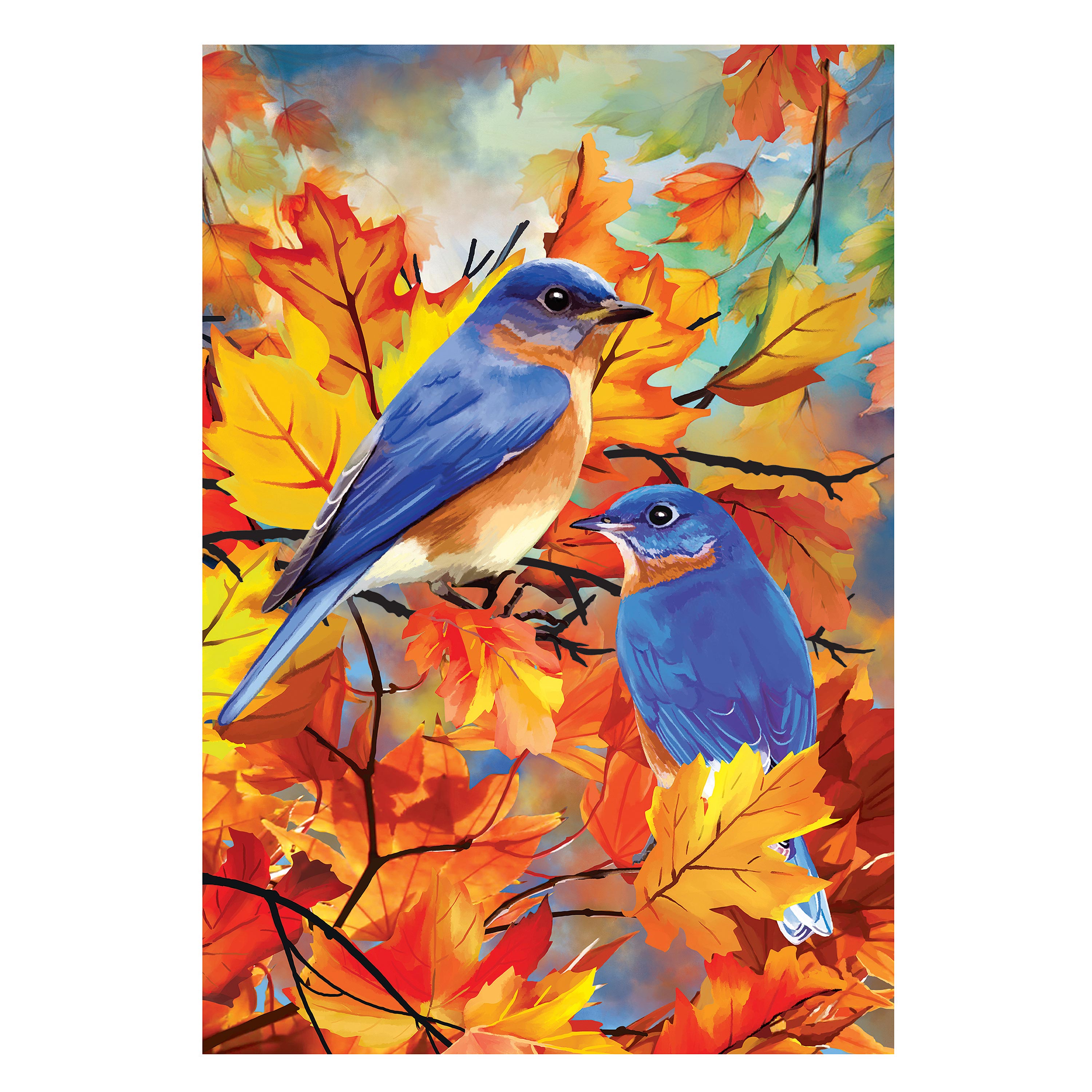 Bluebirds Among The Leaves Suede Garden Flag