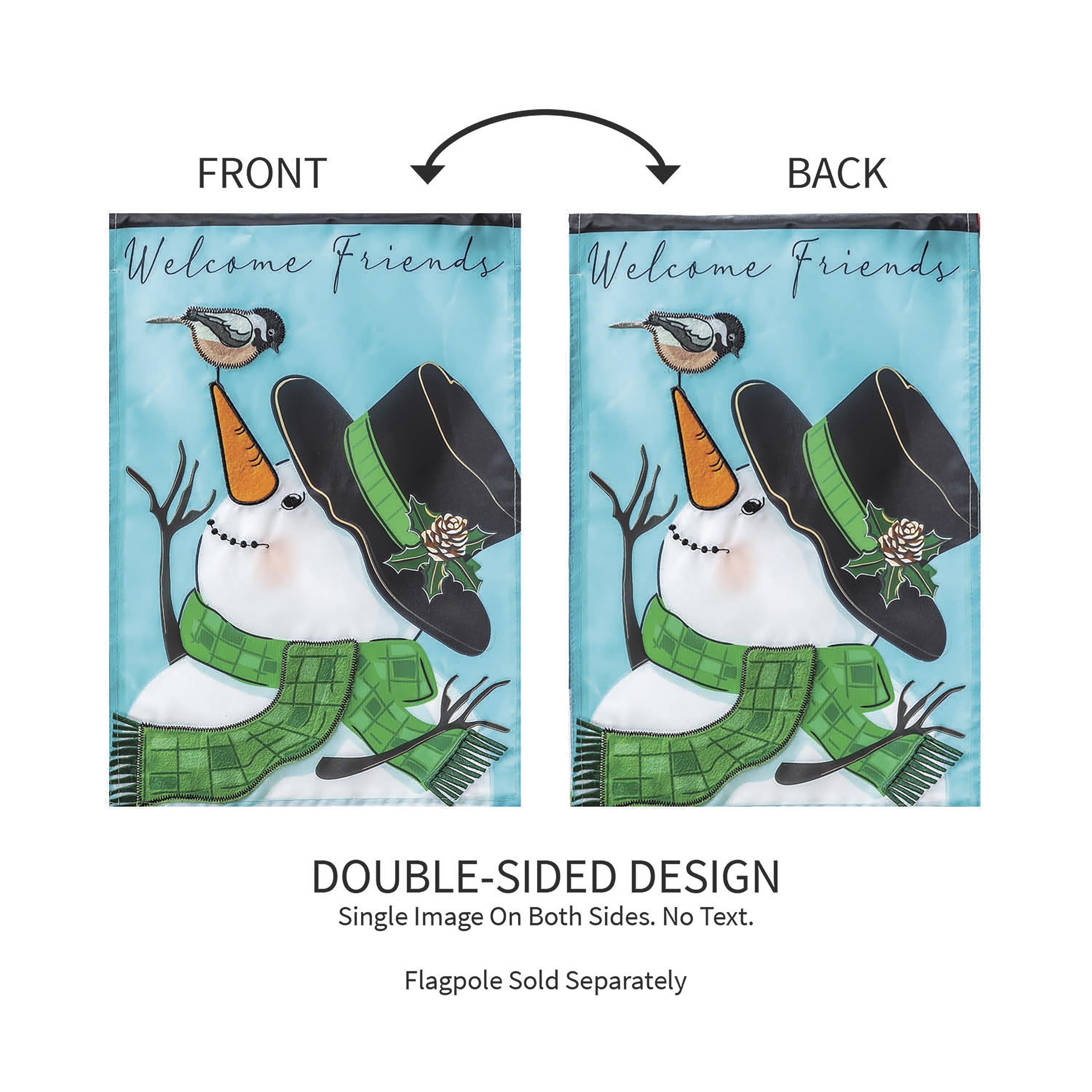 Snowman and Chickadee Applique Garden Flag