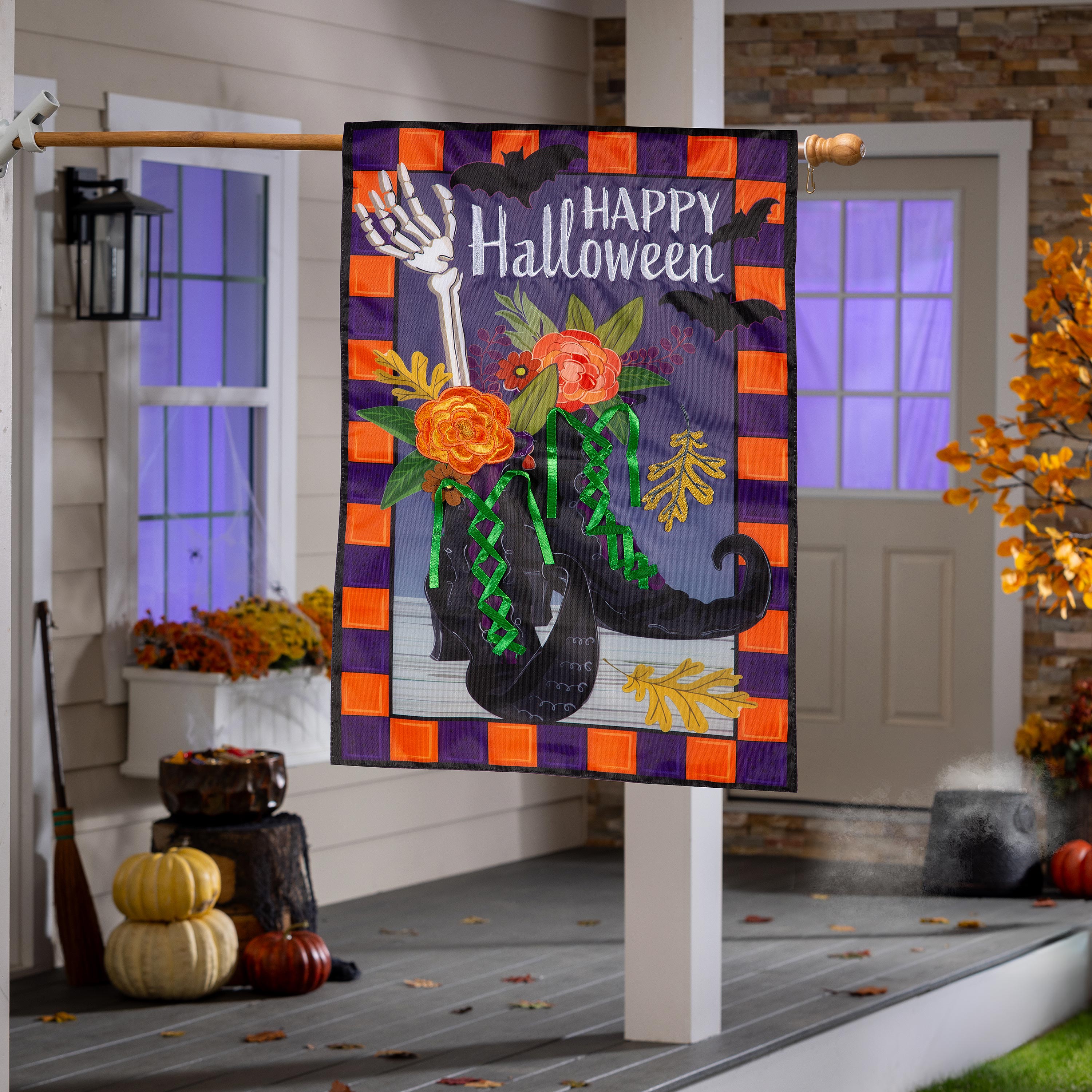 Happy Halloween Witches Boots Applique House Flag