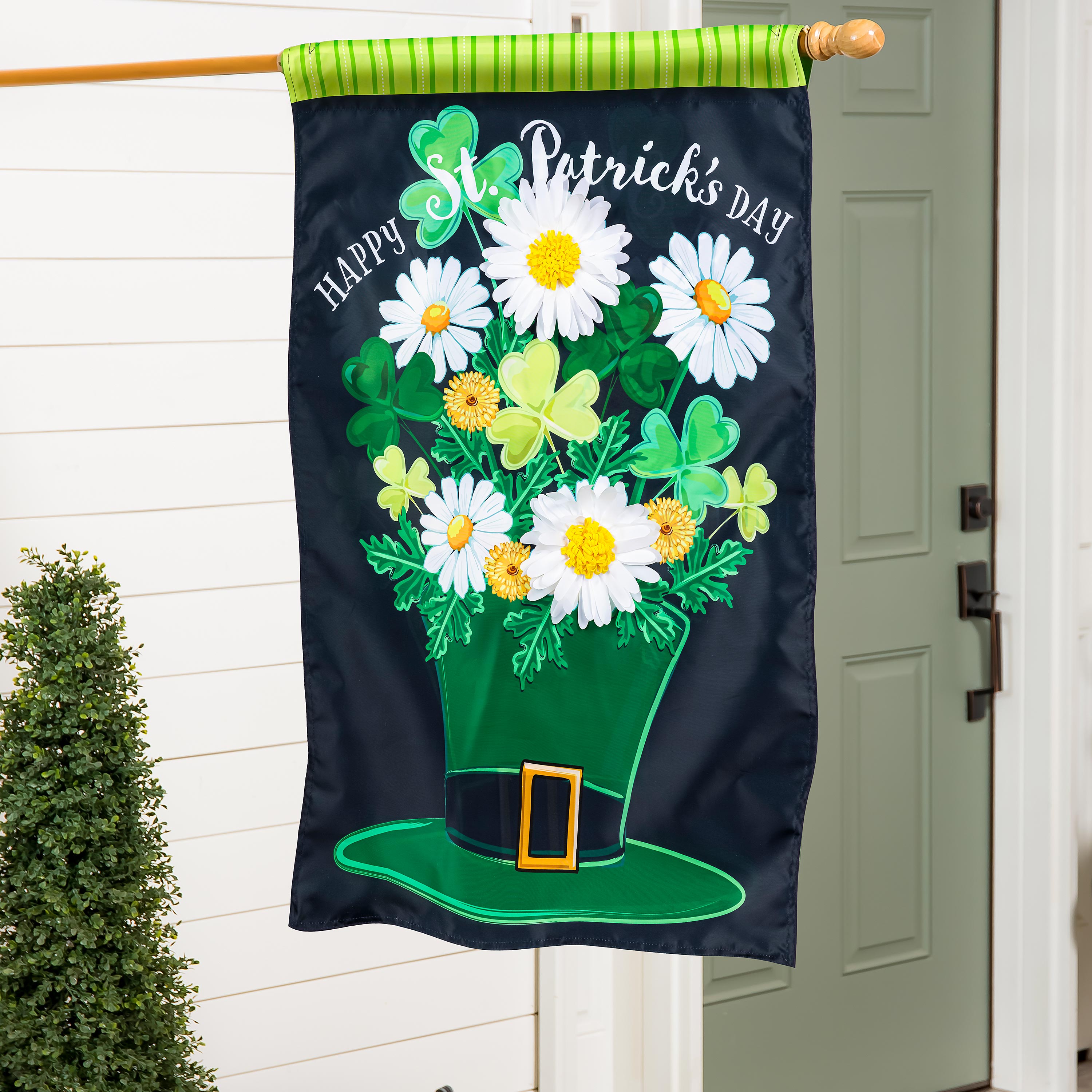 Happy St. Patrick's Day Floral Hat Applique House Flag