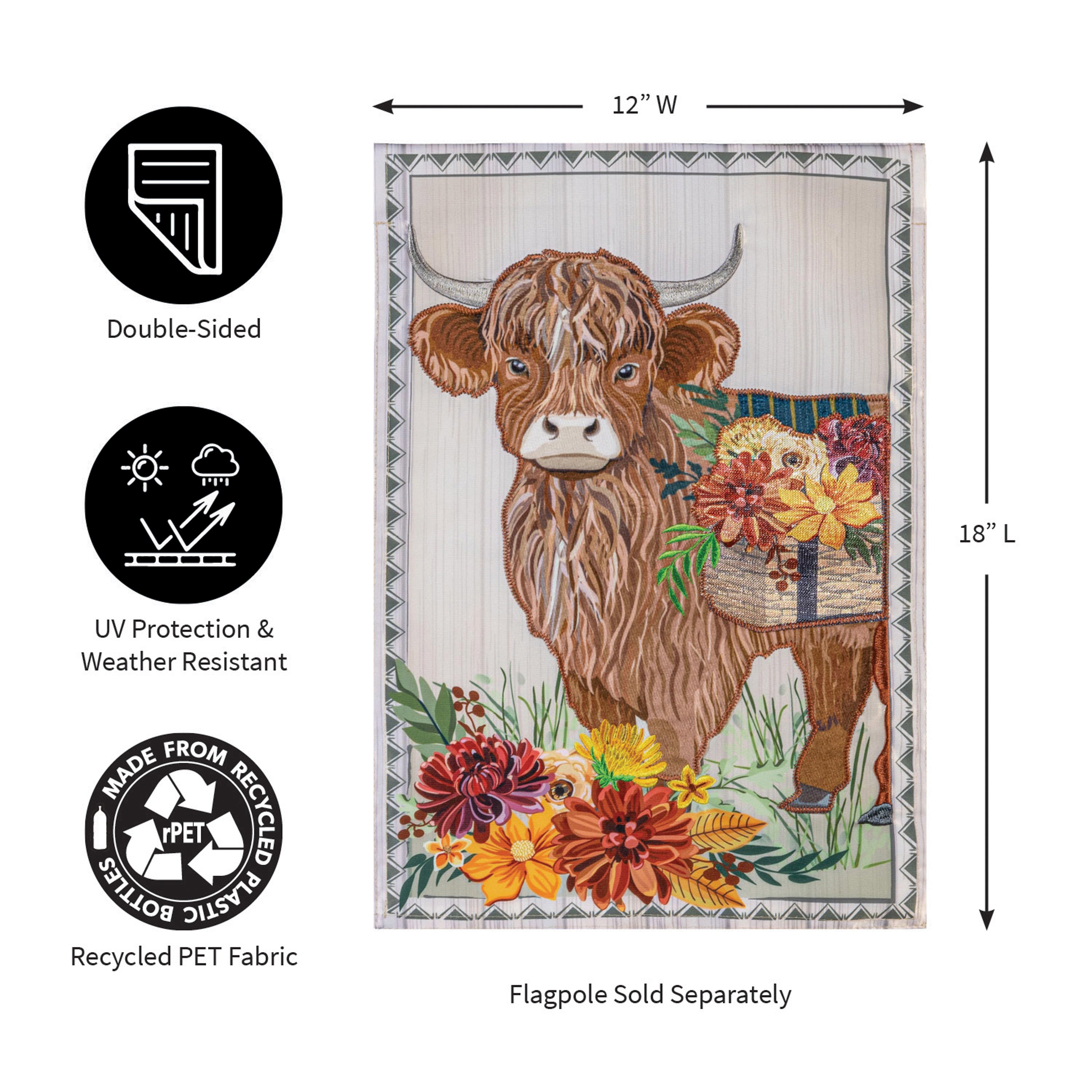 Highland Cow Fall Floral Applique Garden Flag