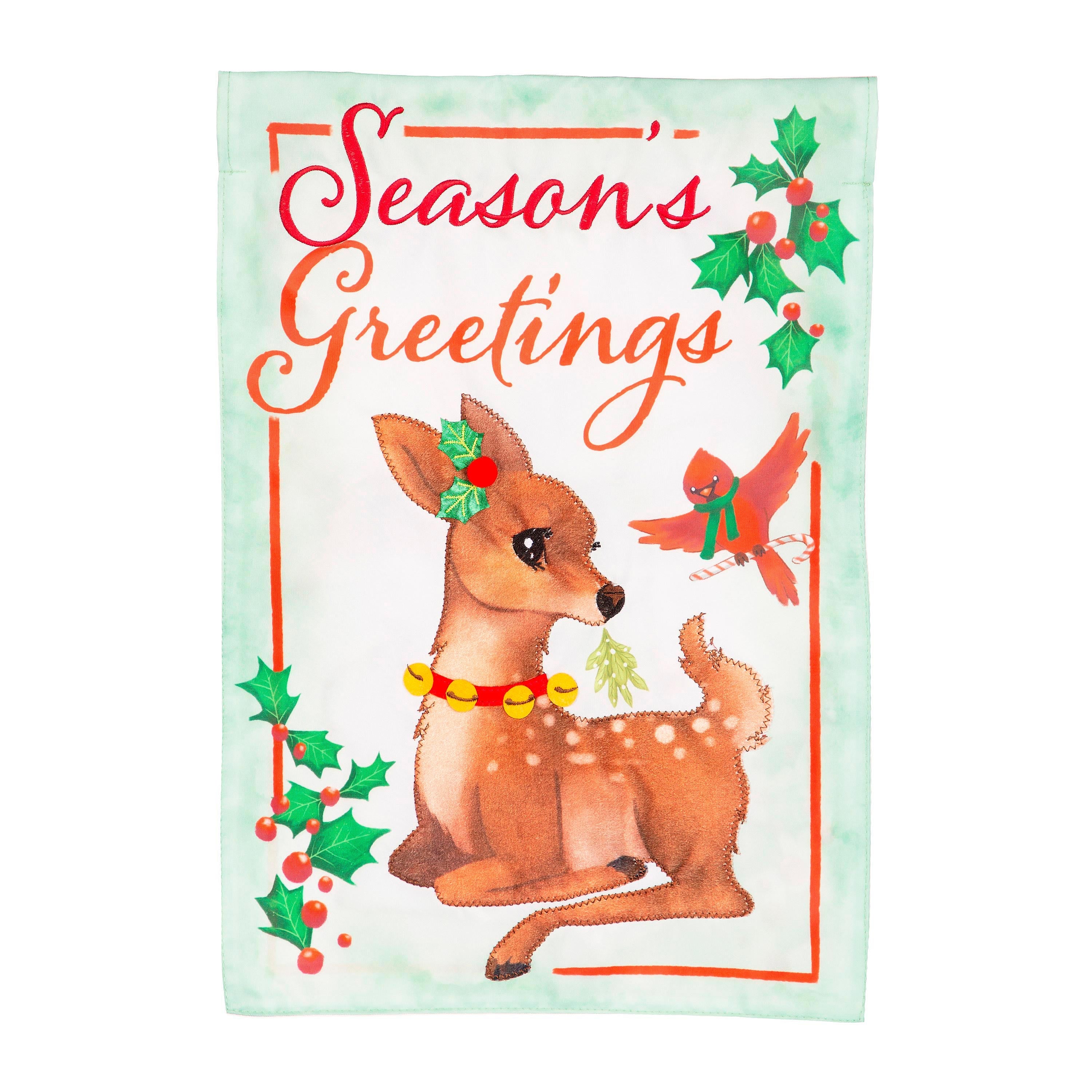 Seasons Greetings Applique House Flag