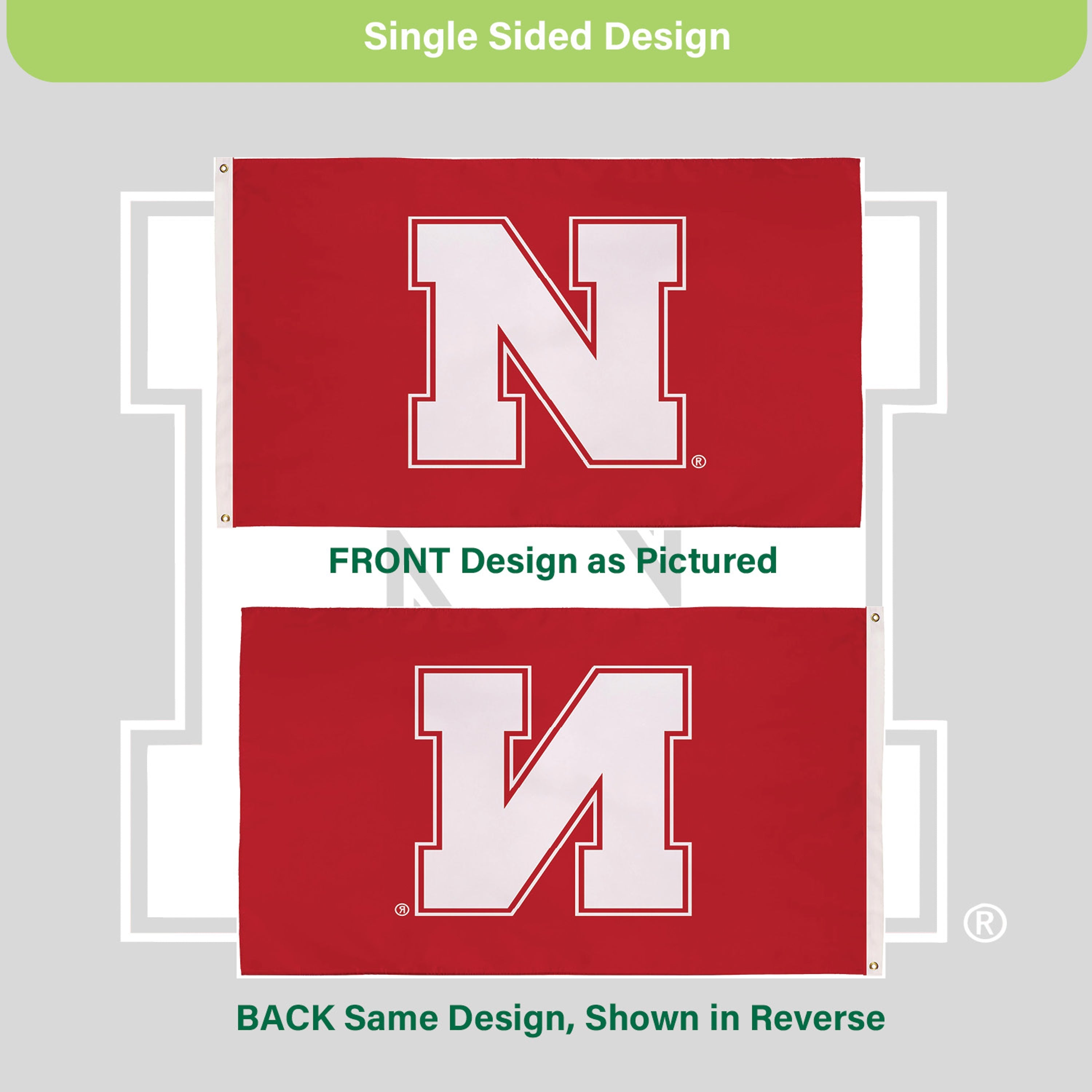 University of Nebraska Single Sided Estate Flag with 2 Grommets, 3'x5'