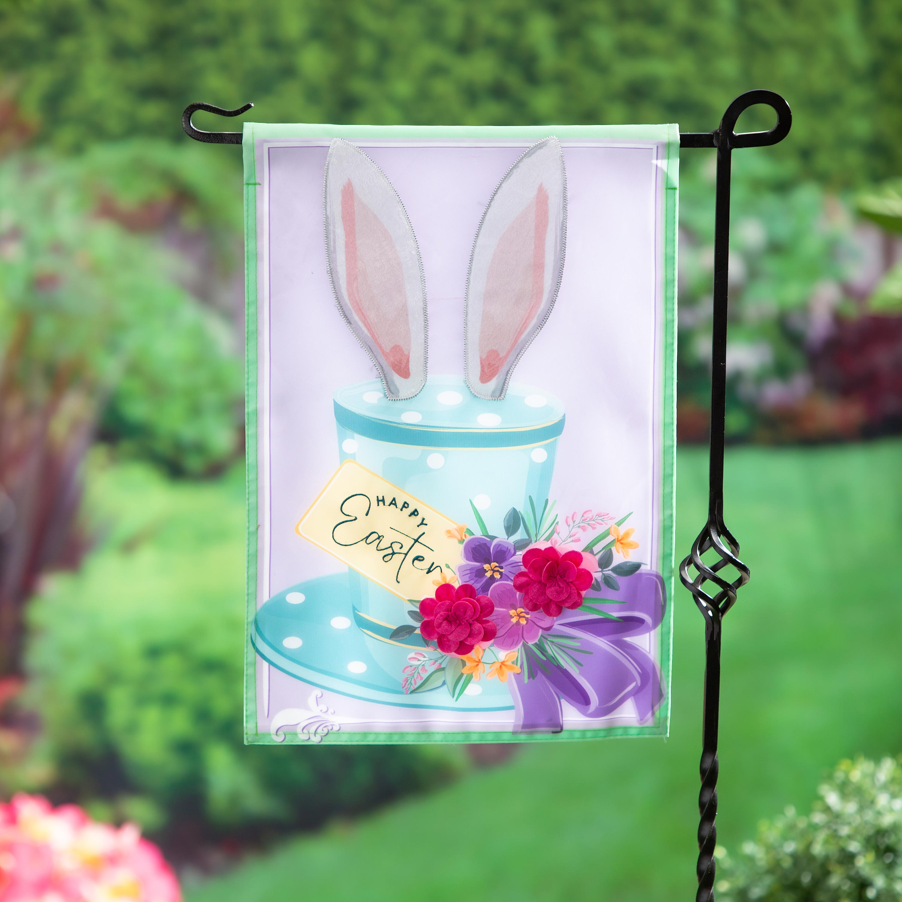 Happy Easter Floral Hat Applique Garden Flag