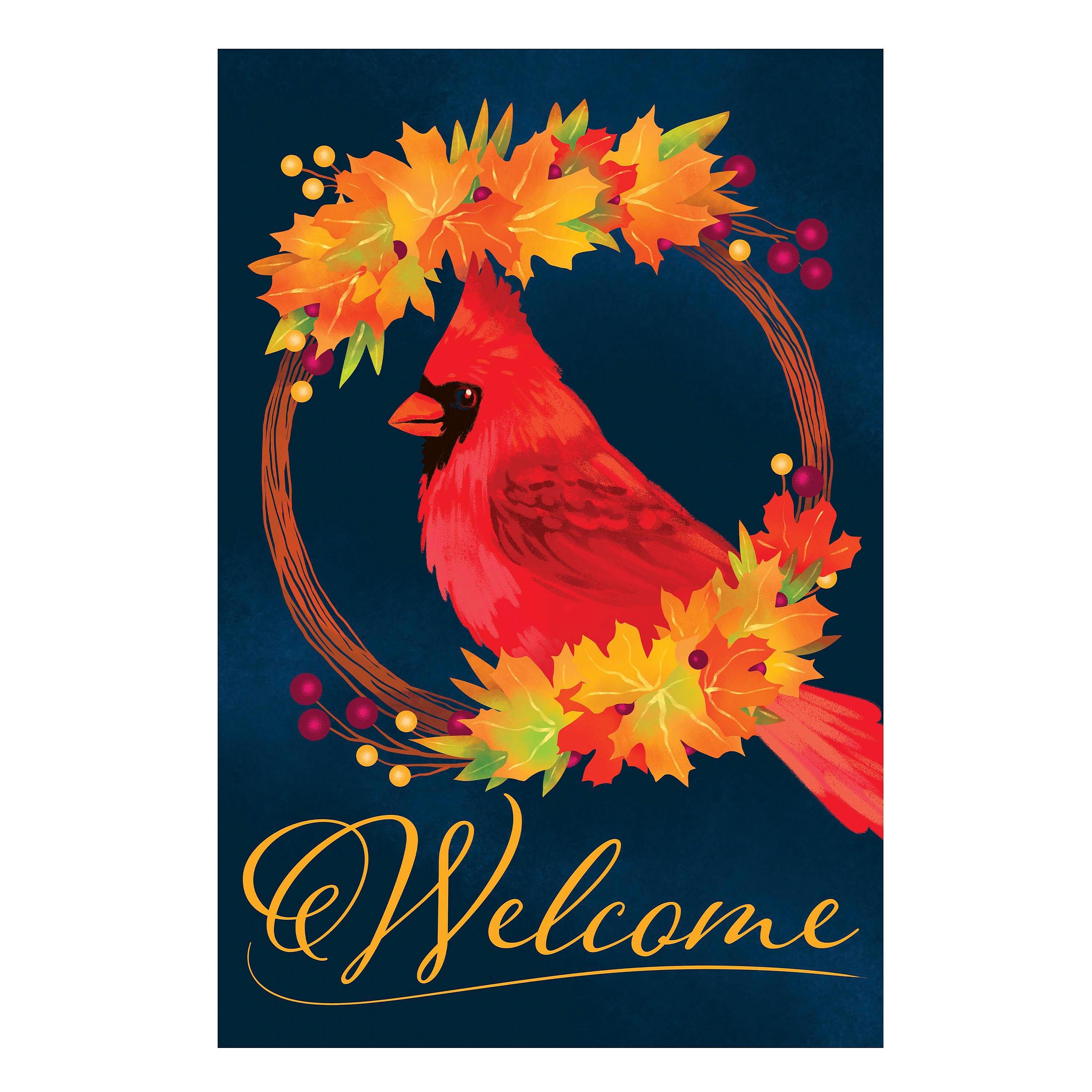 Fall Cardinal Wreath Burlap House Flag