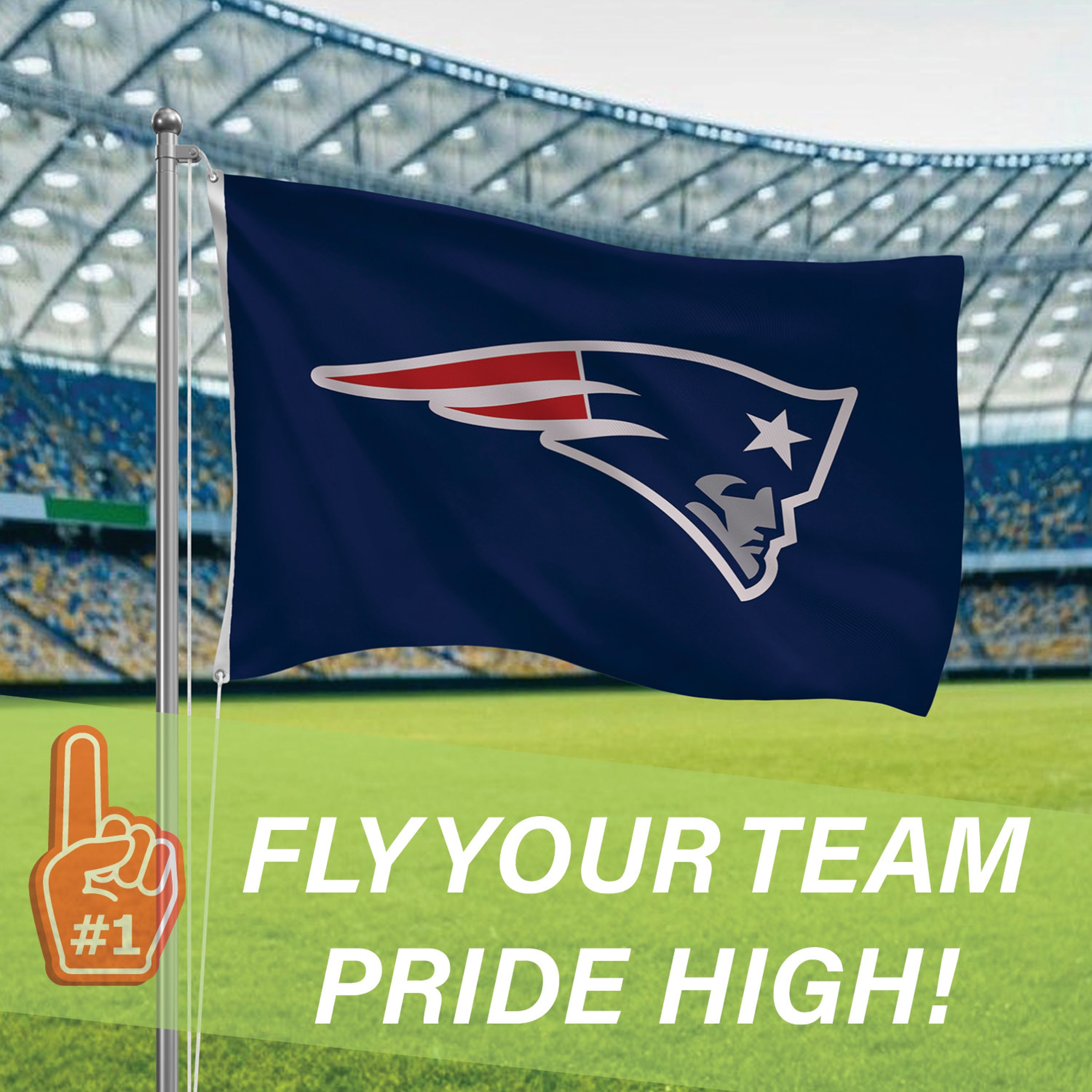 3'x5' Single Sided Flag w/ 2 Grommets, New England Patriots