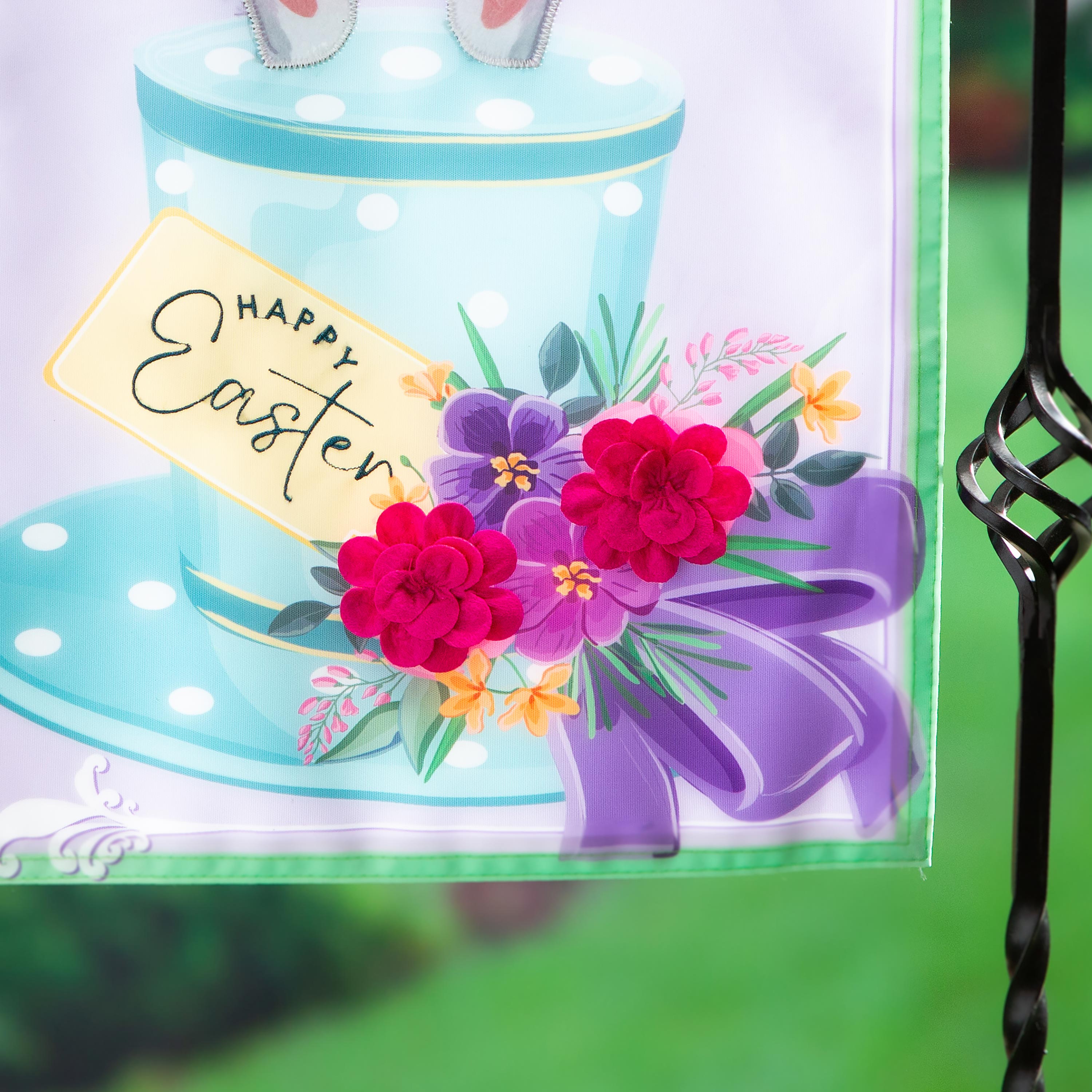 Happy Easter Floral Hat Applique Garden Flag