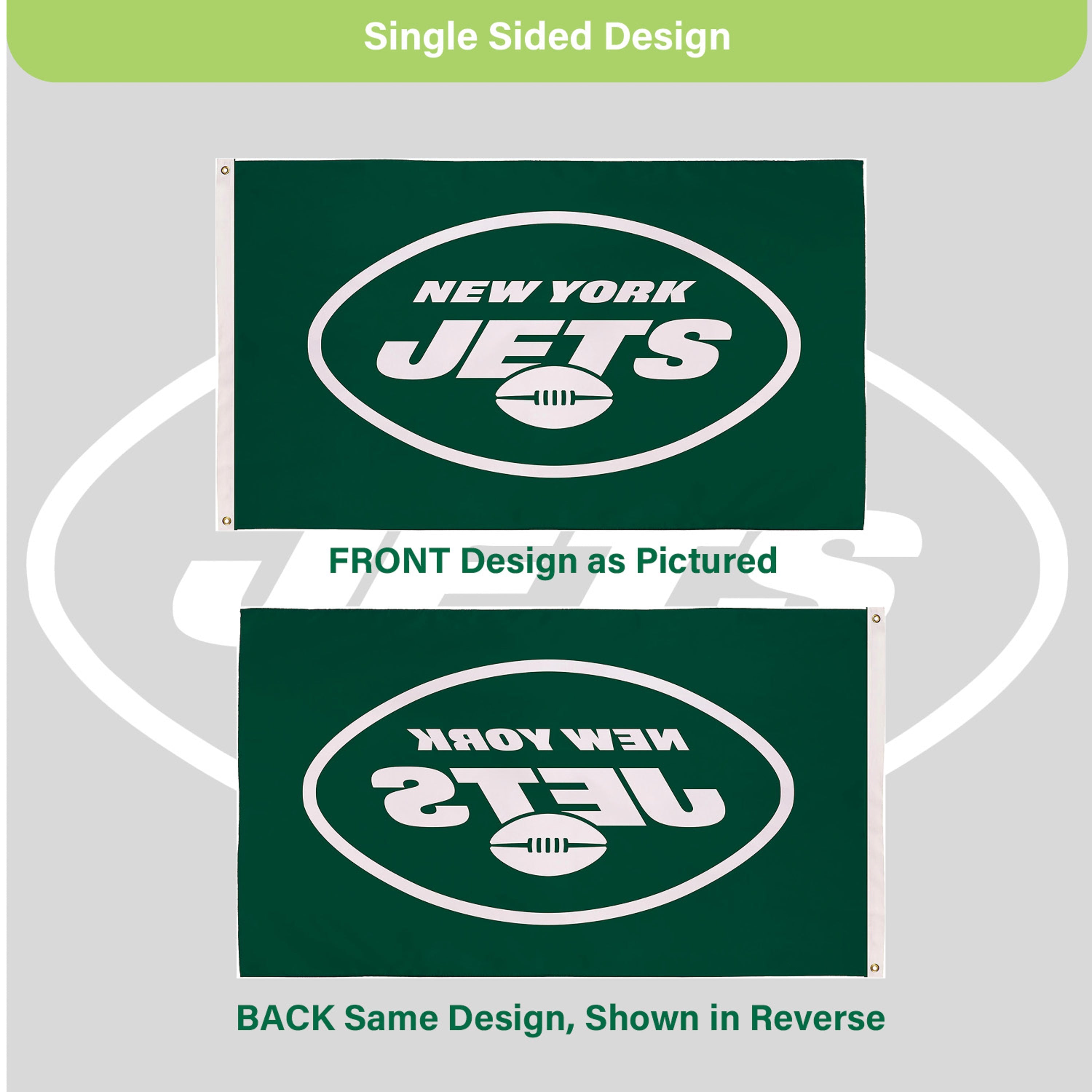 3'x5' Single Sided Flag w/ 2 Grommets, New York Jets