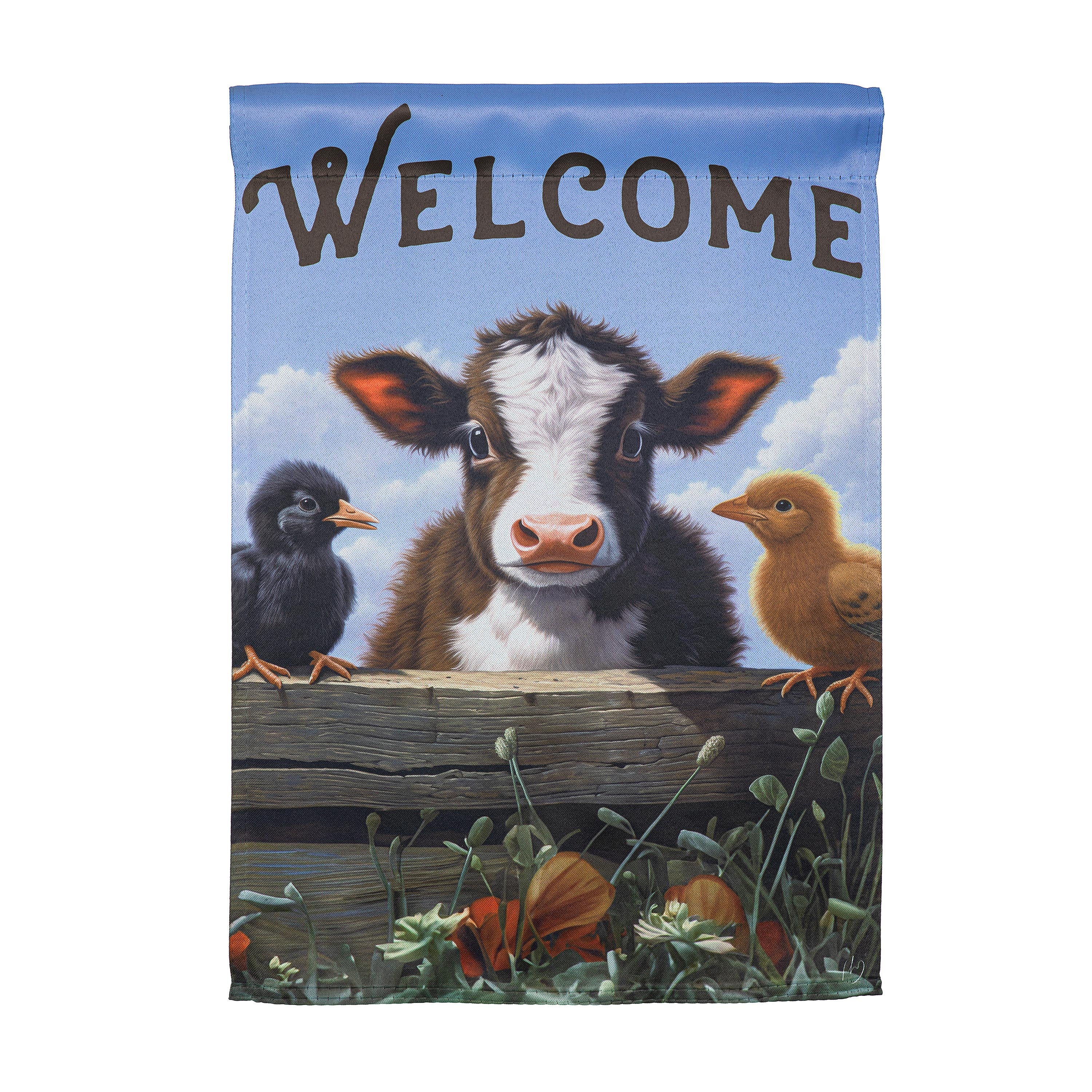 Cow and Chicks Suede Garden Flag