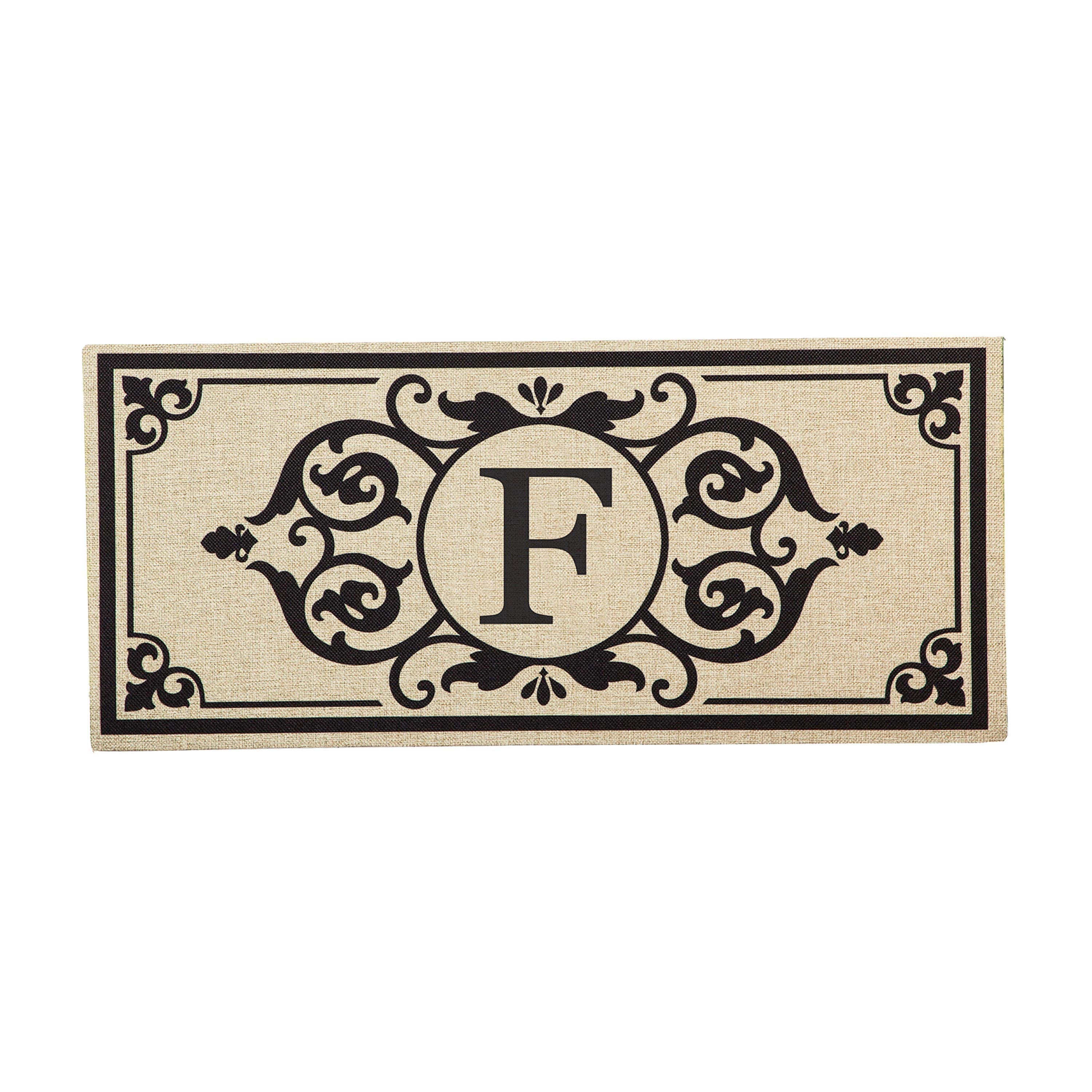 Cambridge Monogram Burlap Sassafras Switch Mat, Letter F