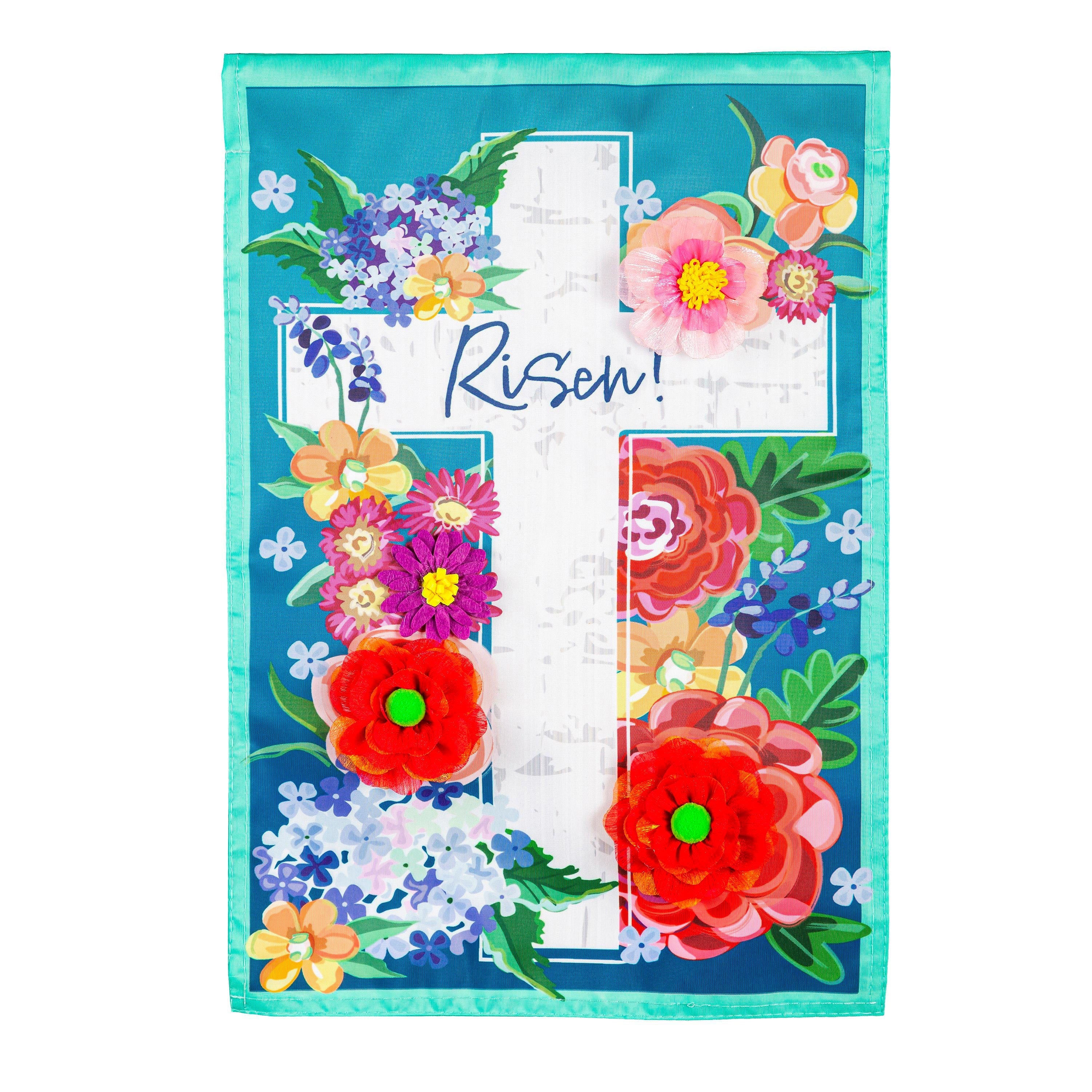 Floral Easter Cross Applique House Flag