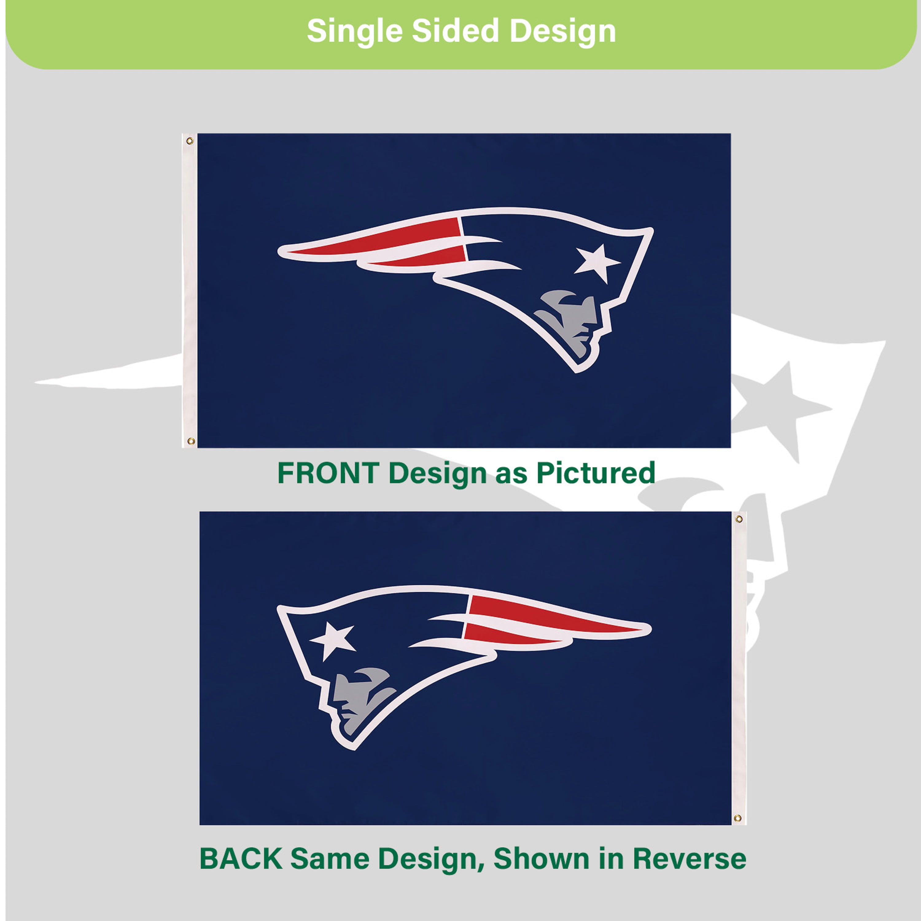 3'x5' Single Sided Flag w/ 2 Grommets, New England Patriots