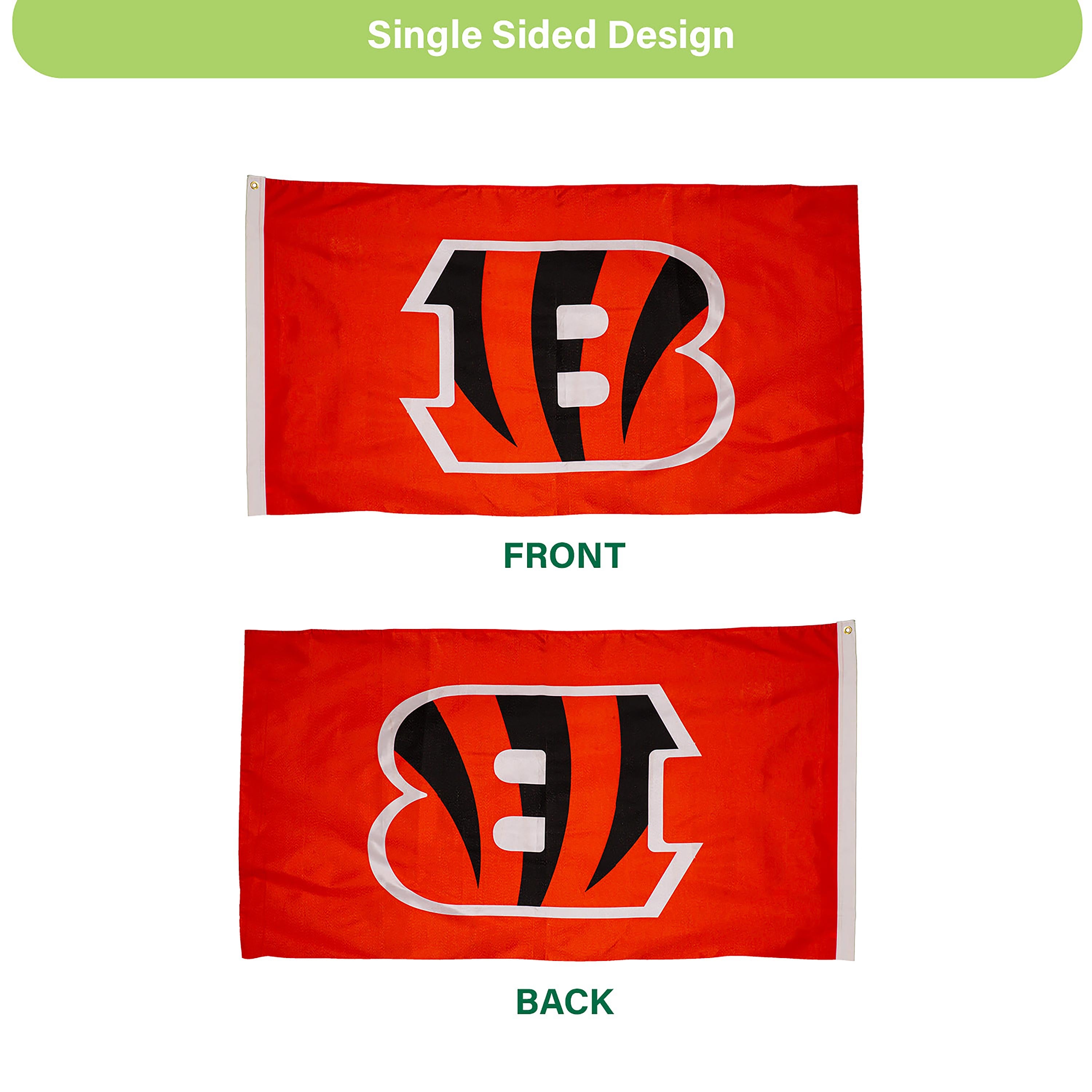 Cincinnati Bengals Single Sided Flag with 2 Grommets, 3'x5'
