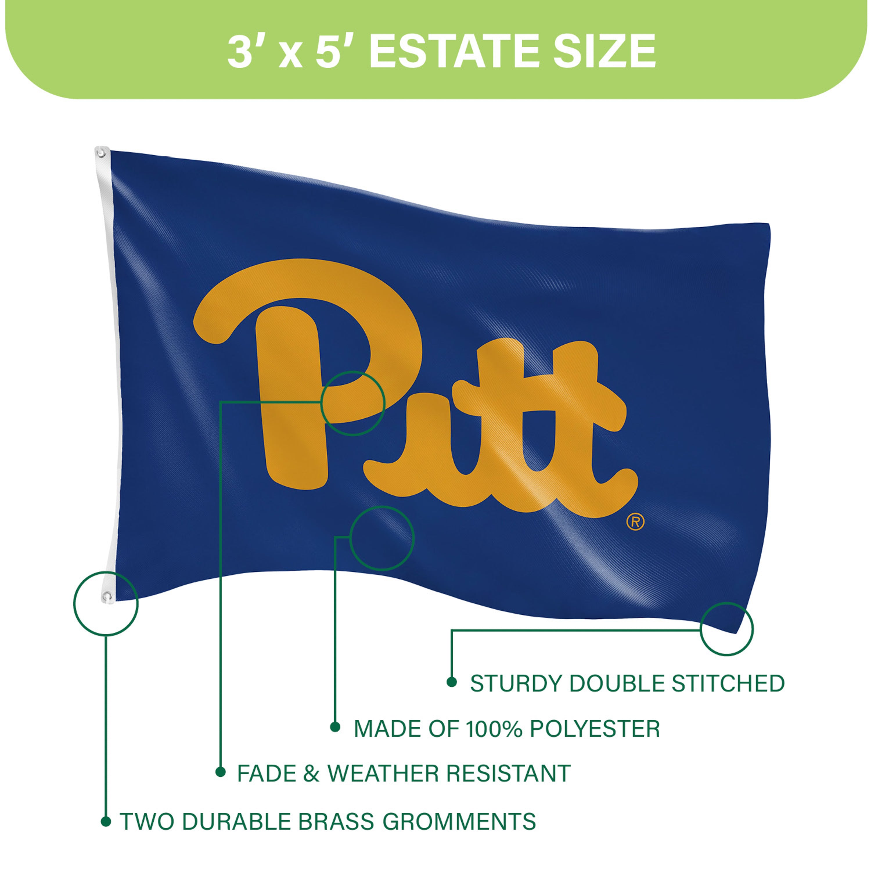 University of Pittsburgh Single Sided Estate Flag with 2 Grommets, 3'x5'