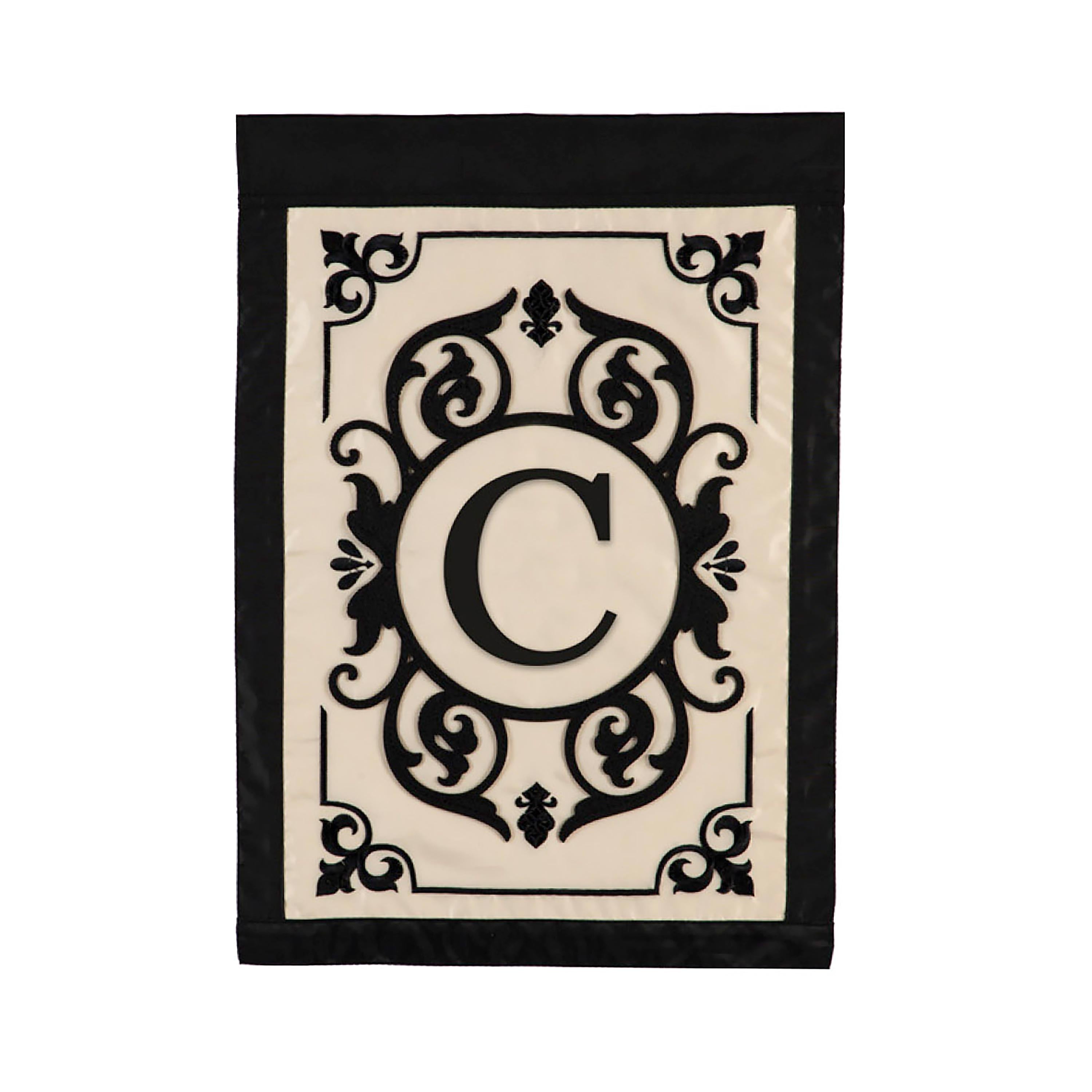 Cambridge Monogram Garden Applique Flag, Letter C