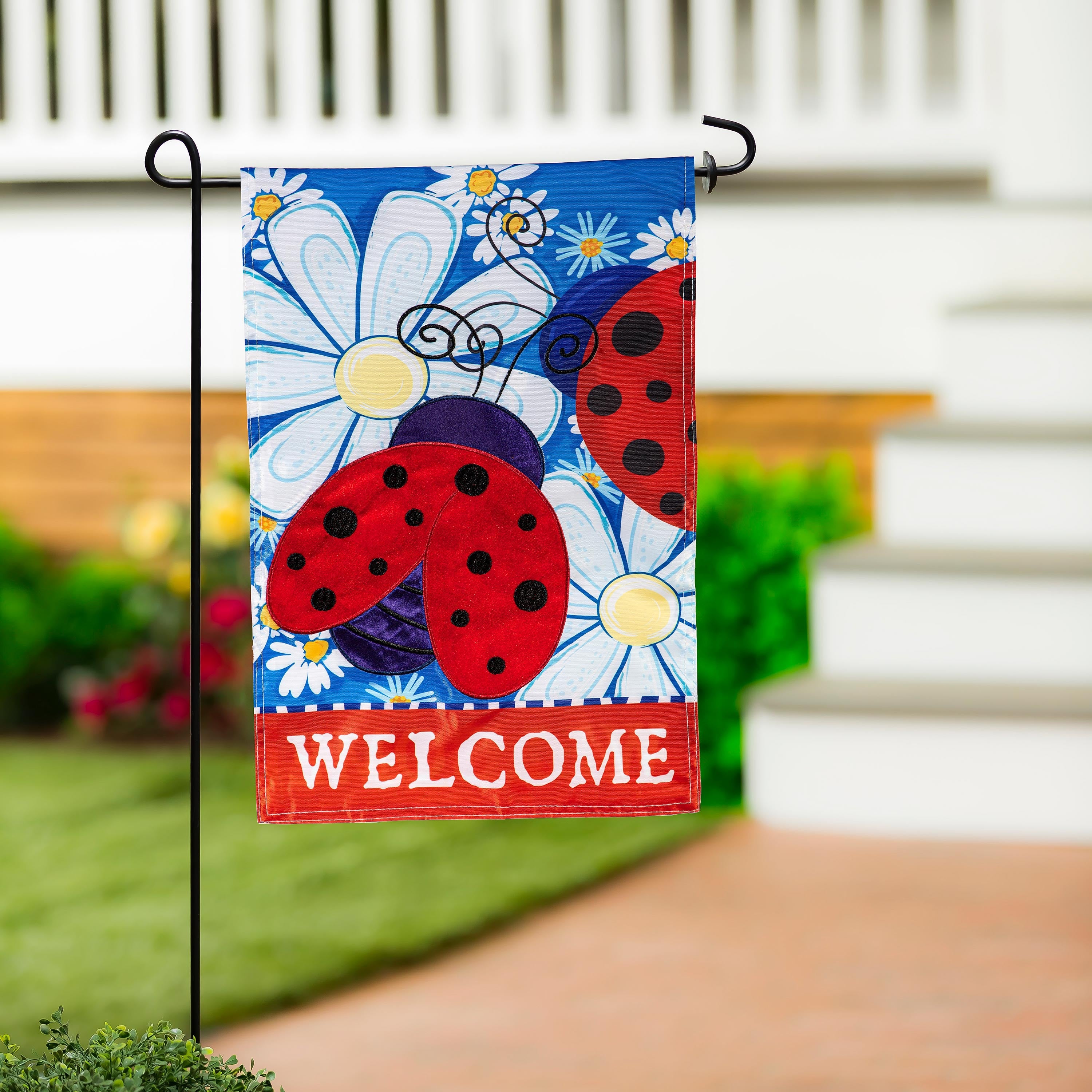 Patriotic Ladybugs Applique Garden Flag