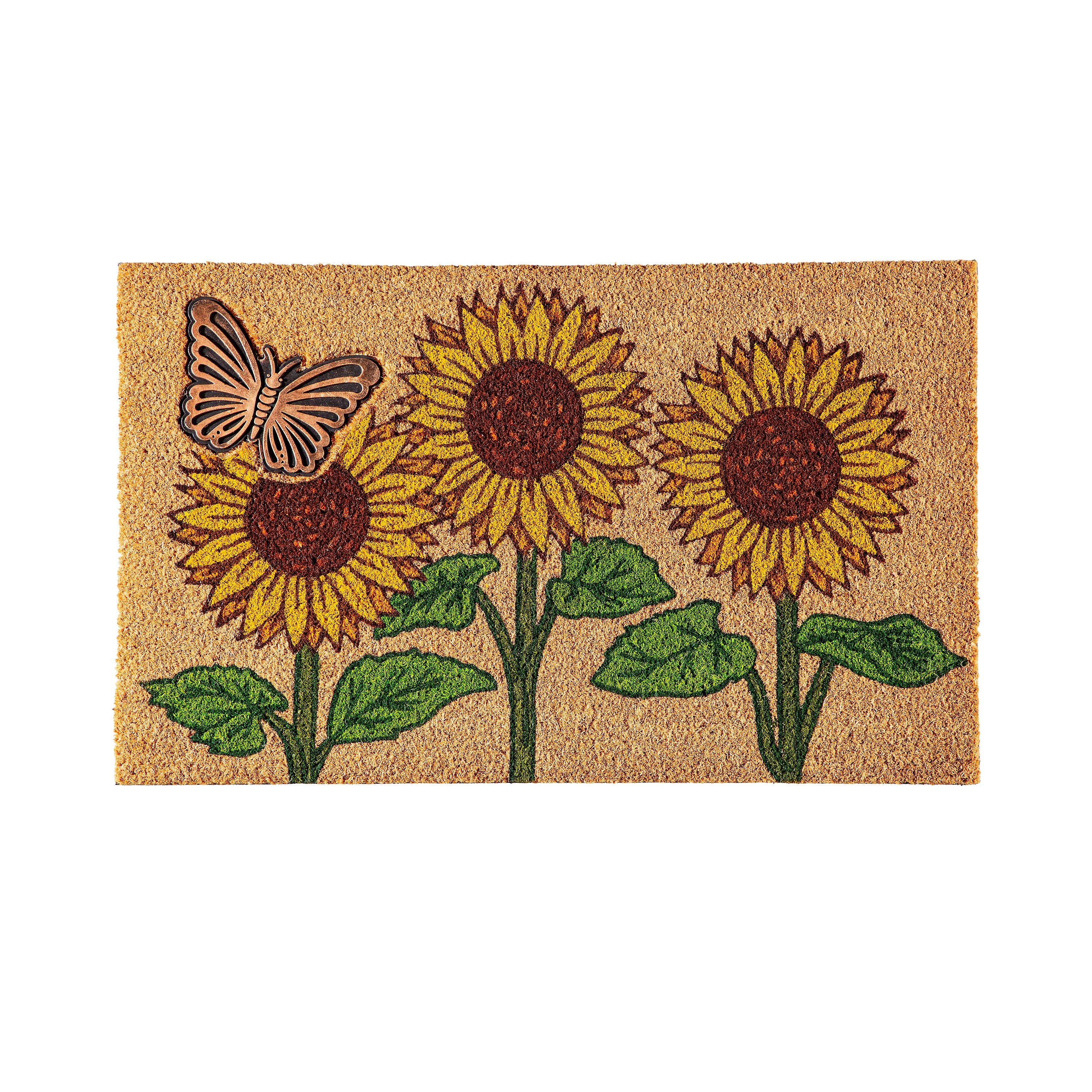 Sunflower Field Coir Mat with Rubber Embossed Butterfly