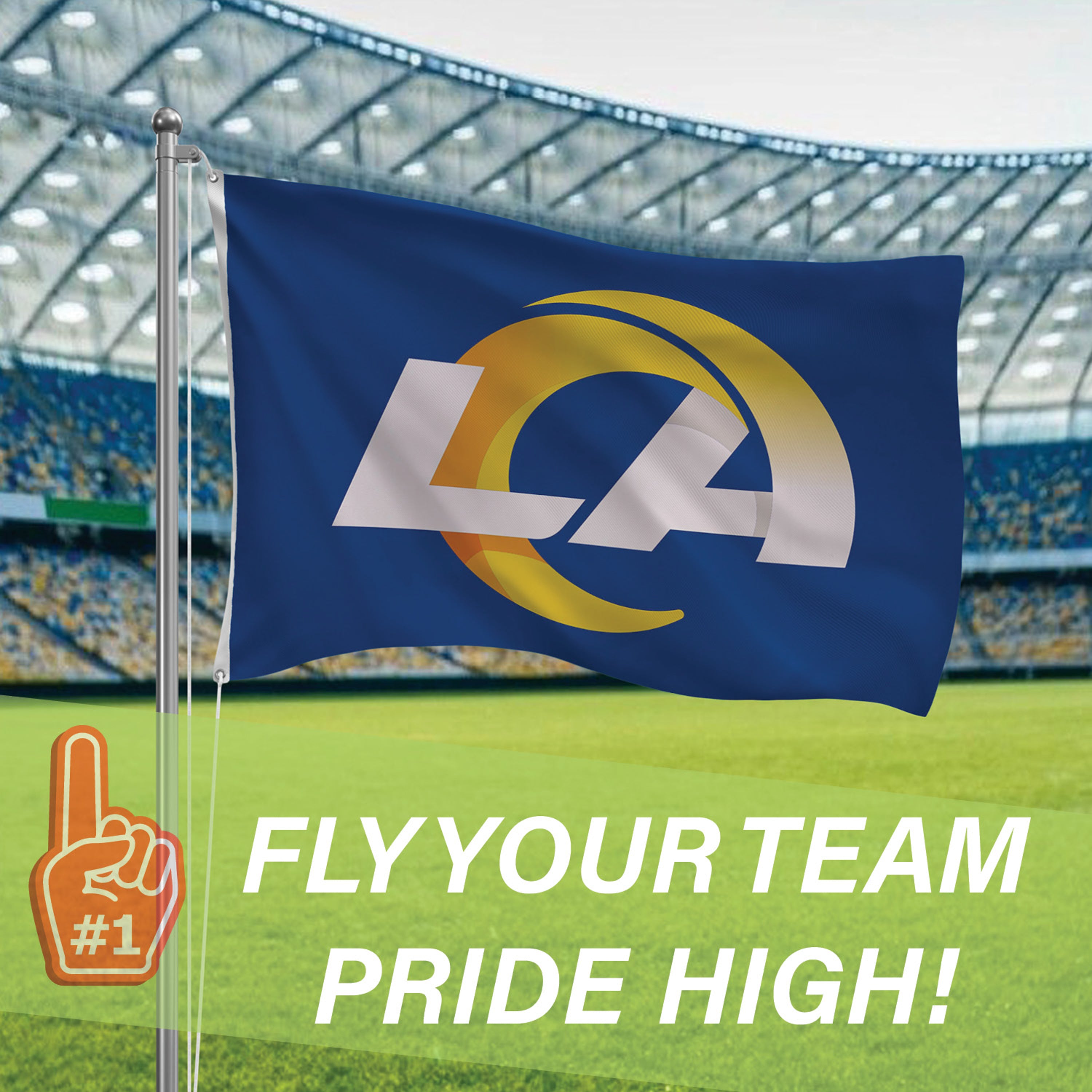 Los Angeles Rams Single Sided Flag with 2 Grommets, 3'x5'