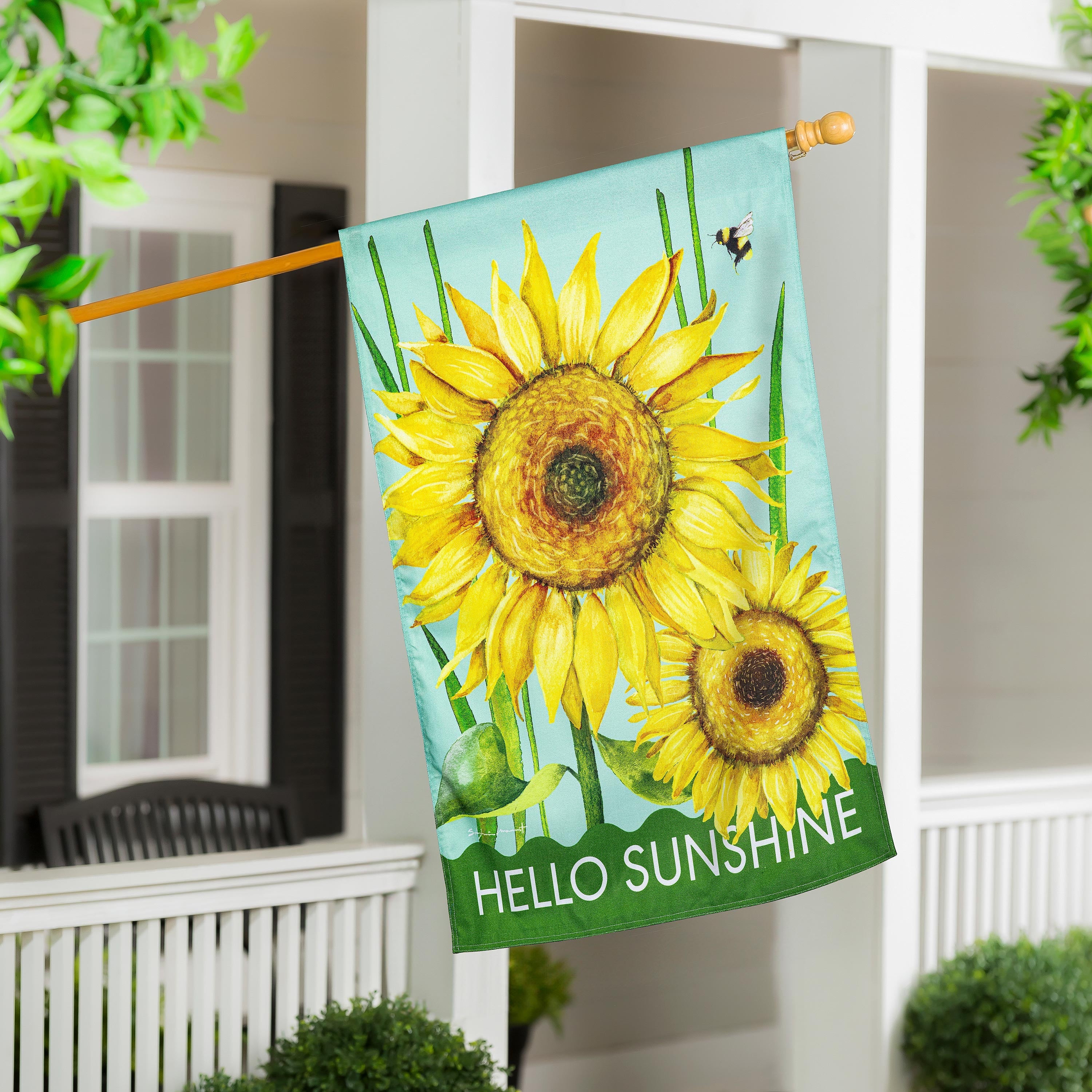 Hello Sunshine Burlap House Flag