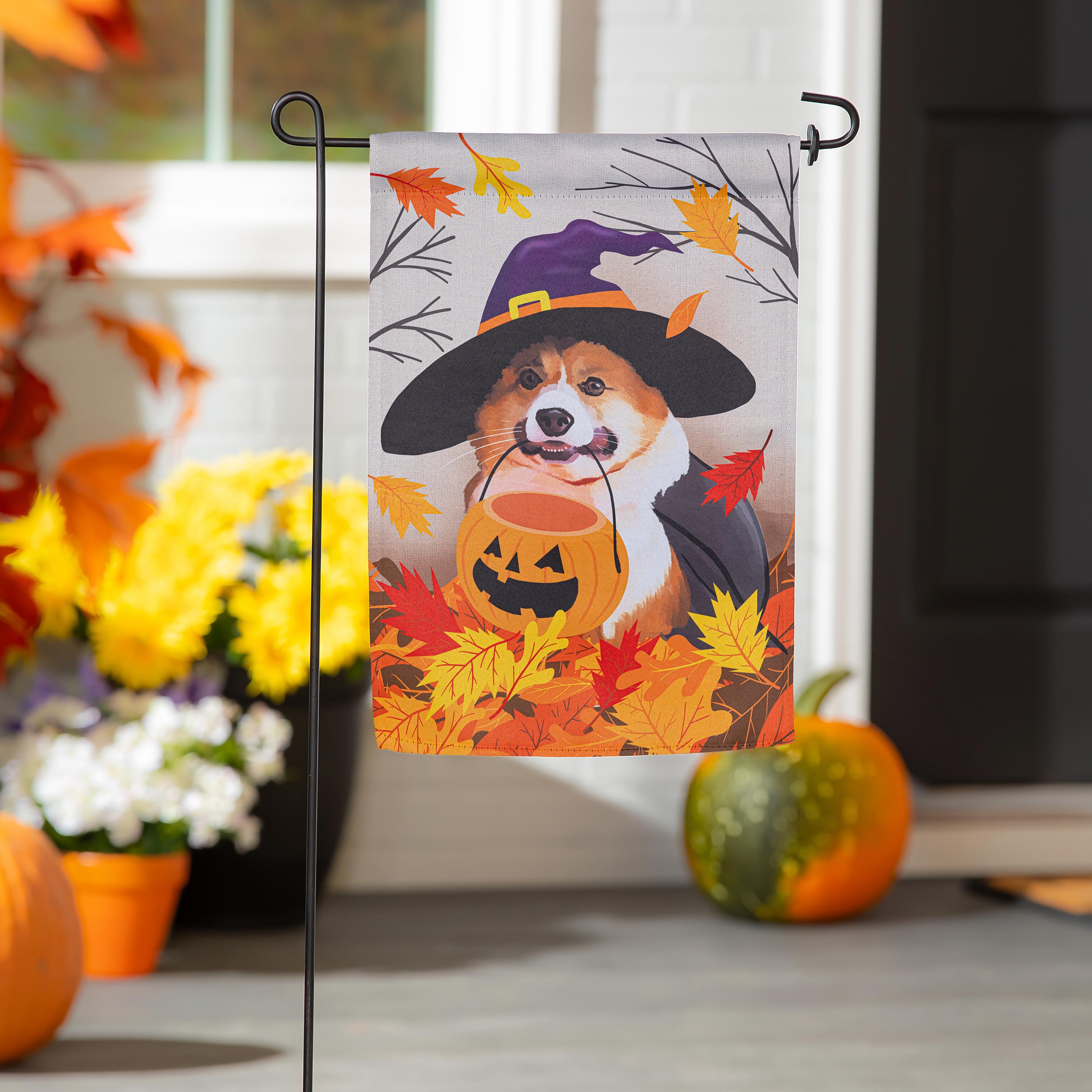 Corgi Fall Suede Garden Flag