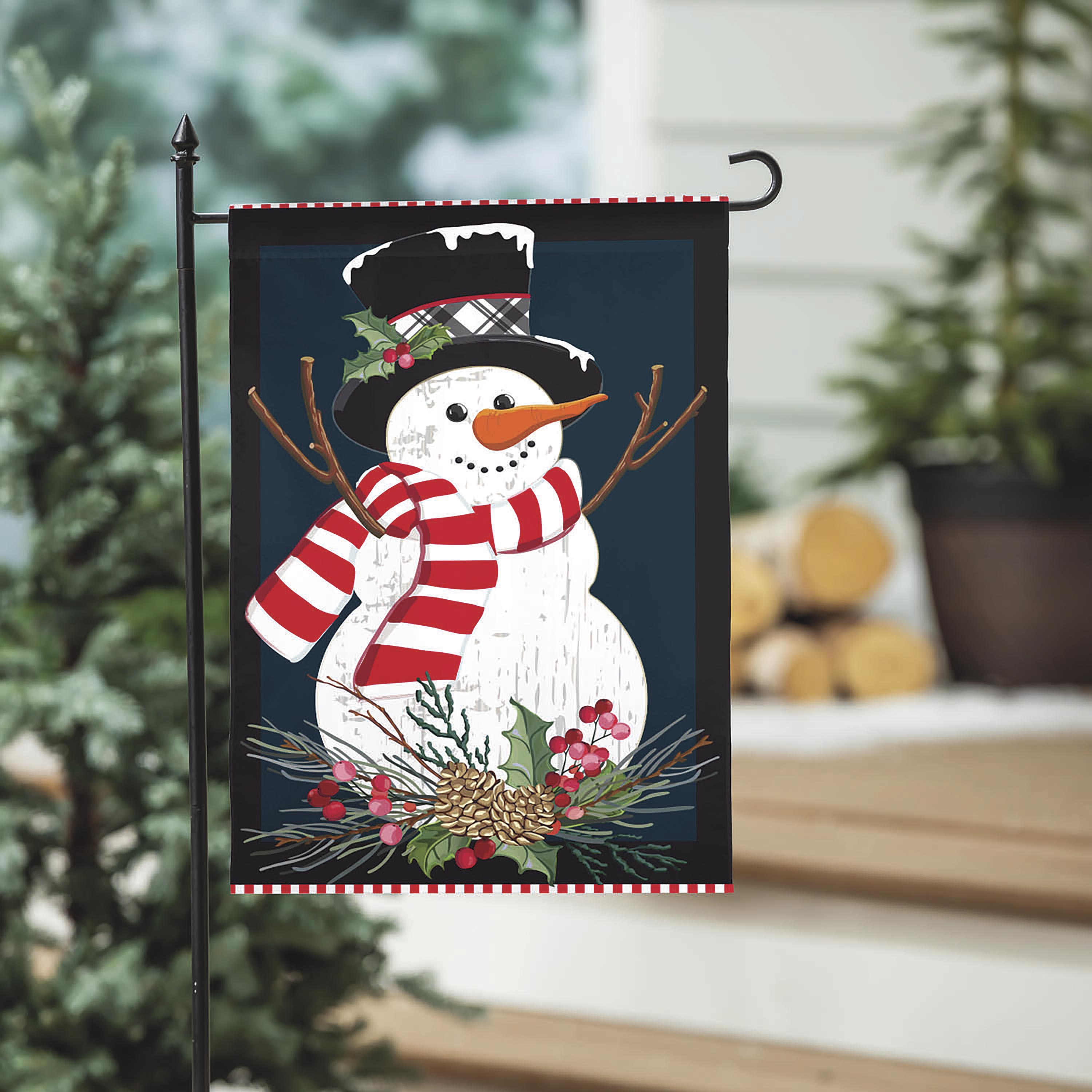 Holly Snowman Burlap Garden Flag