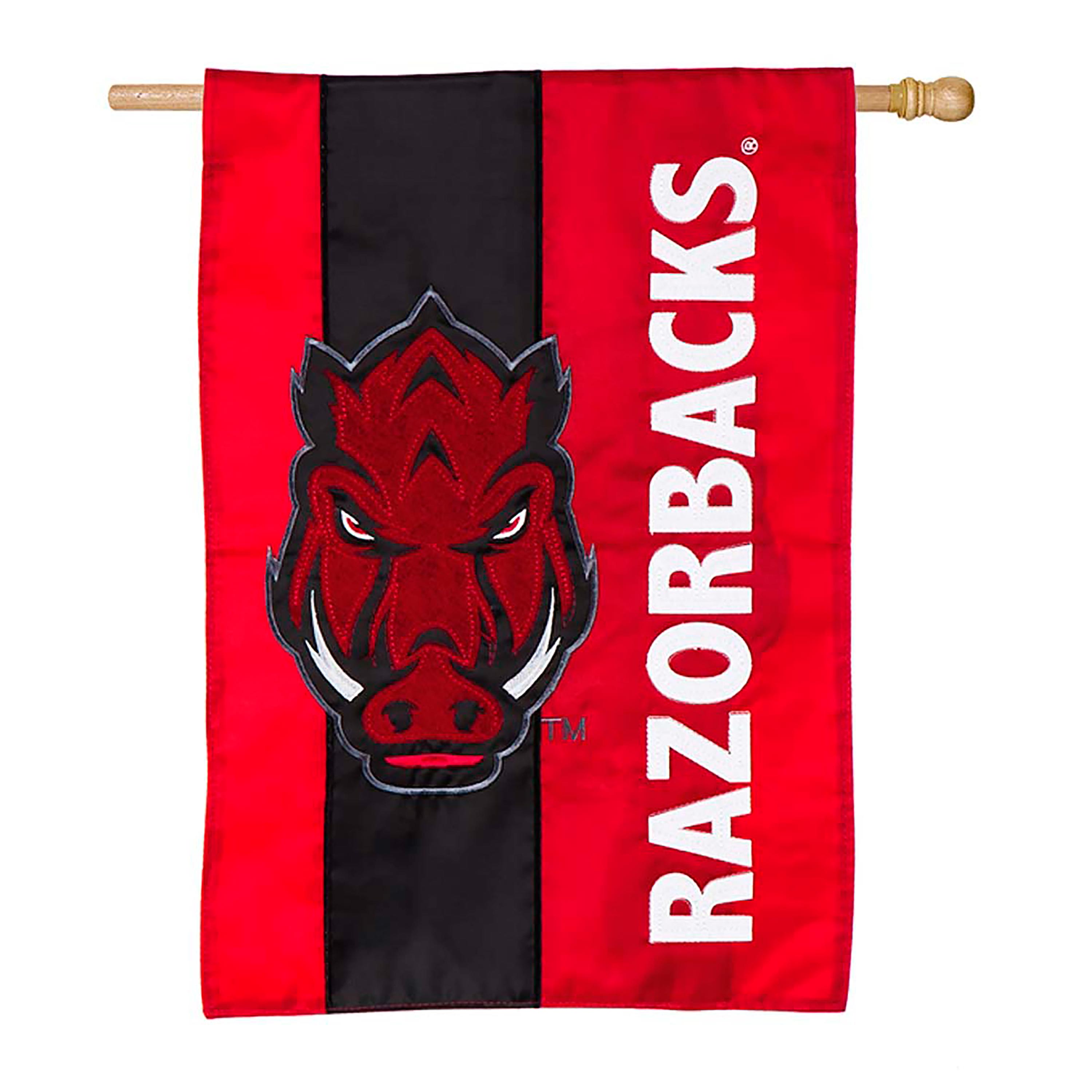 Double-Sided Embellished NCAA College Team Pride Applique House Flag, Univ of Arkansas