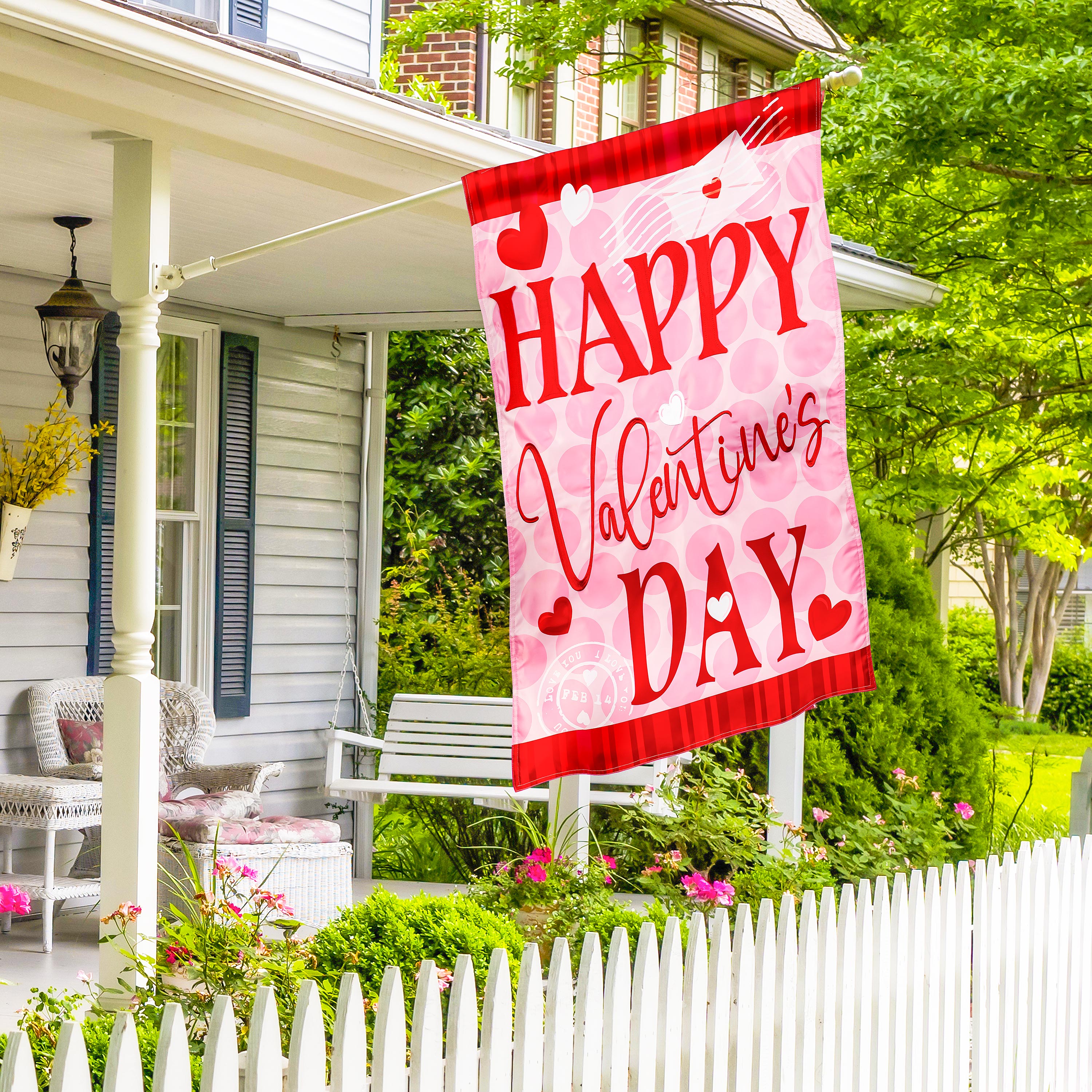 Happy Valentine's Day Hearts Applique Garden Flag