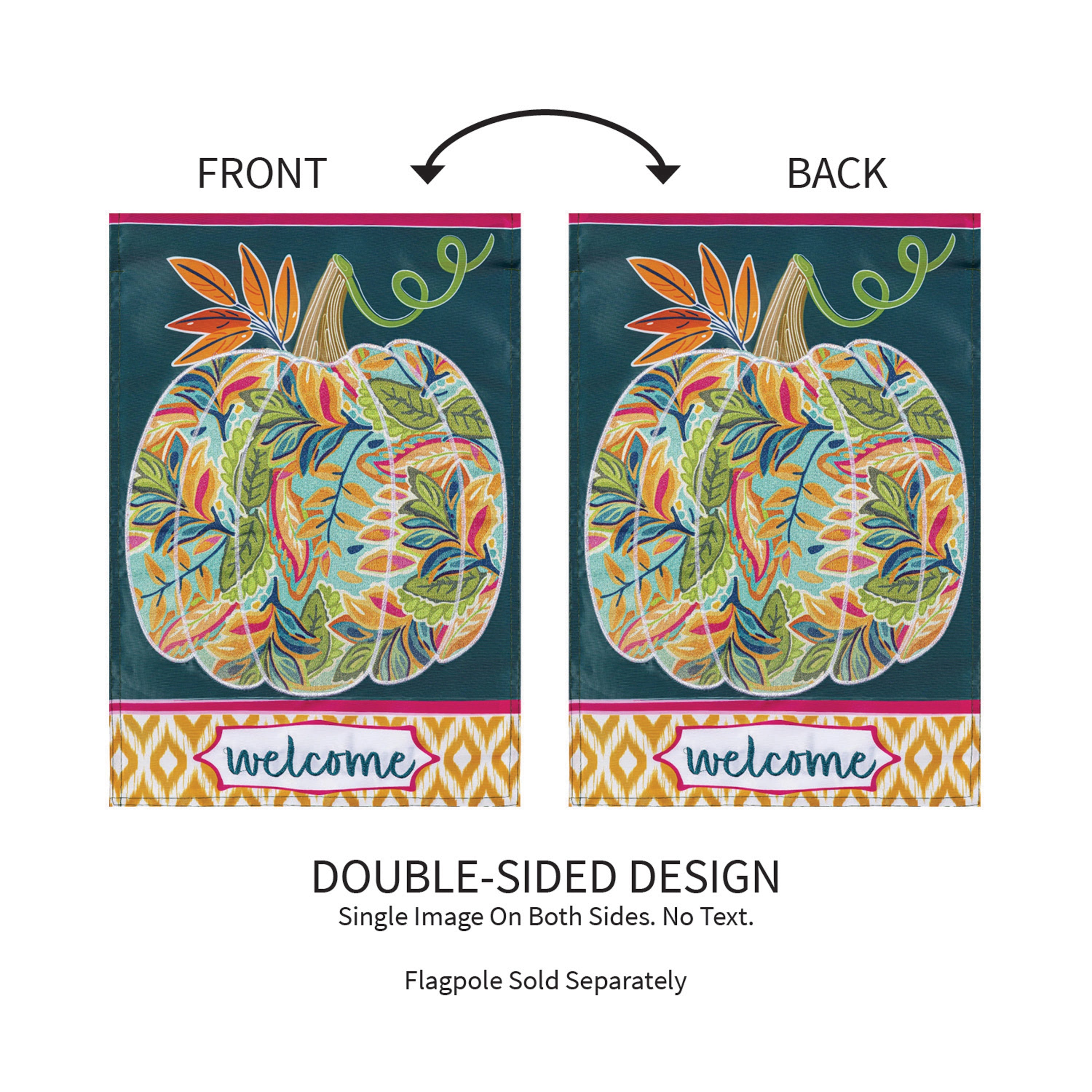 Patterned Jacobean Floral Pumpkin Applique Garden Flag